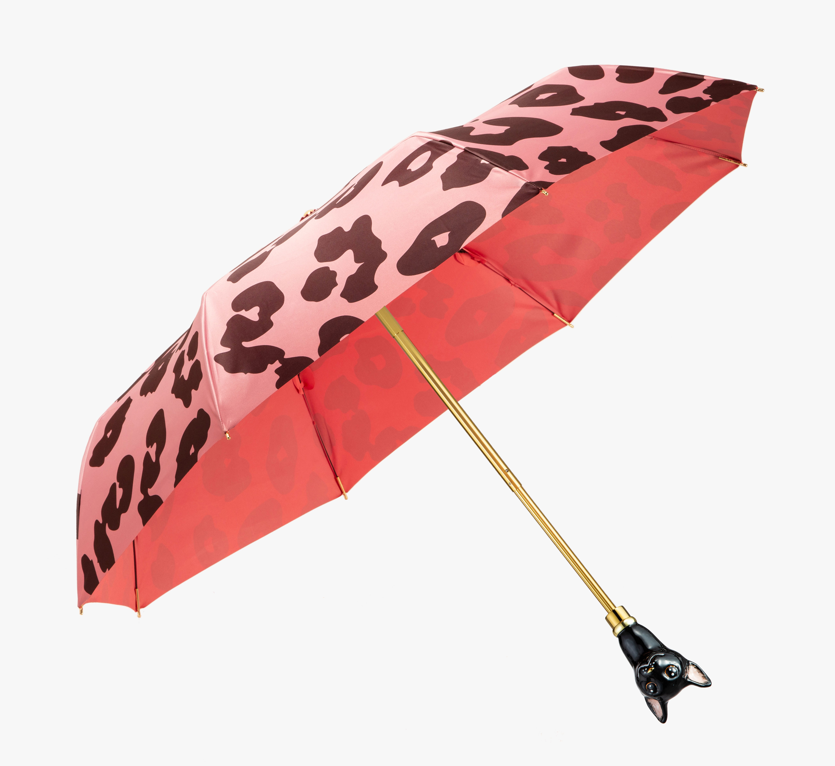 British short cat coral leopard print folding umbrella