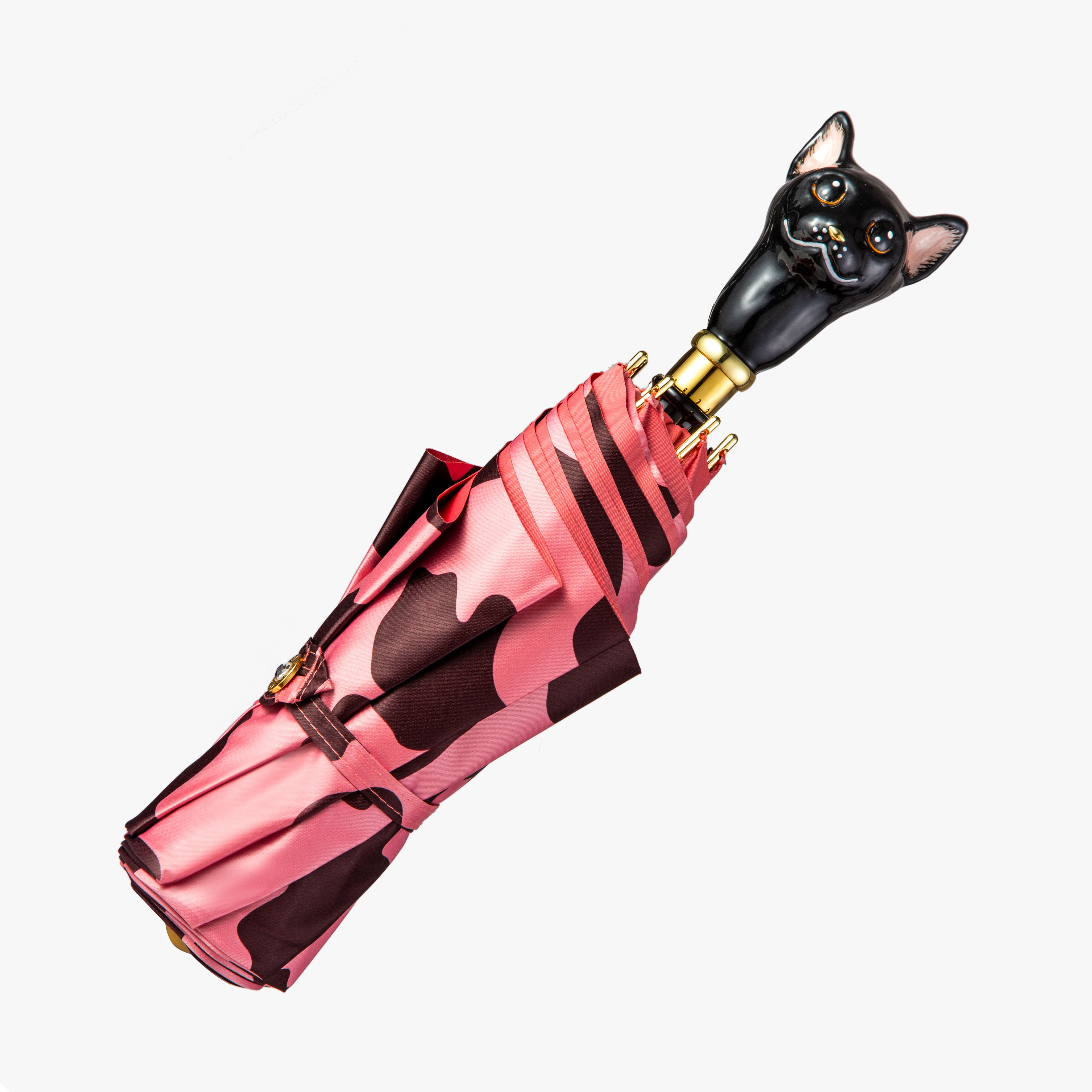 British short cat coral leopard print folding umbrella