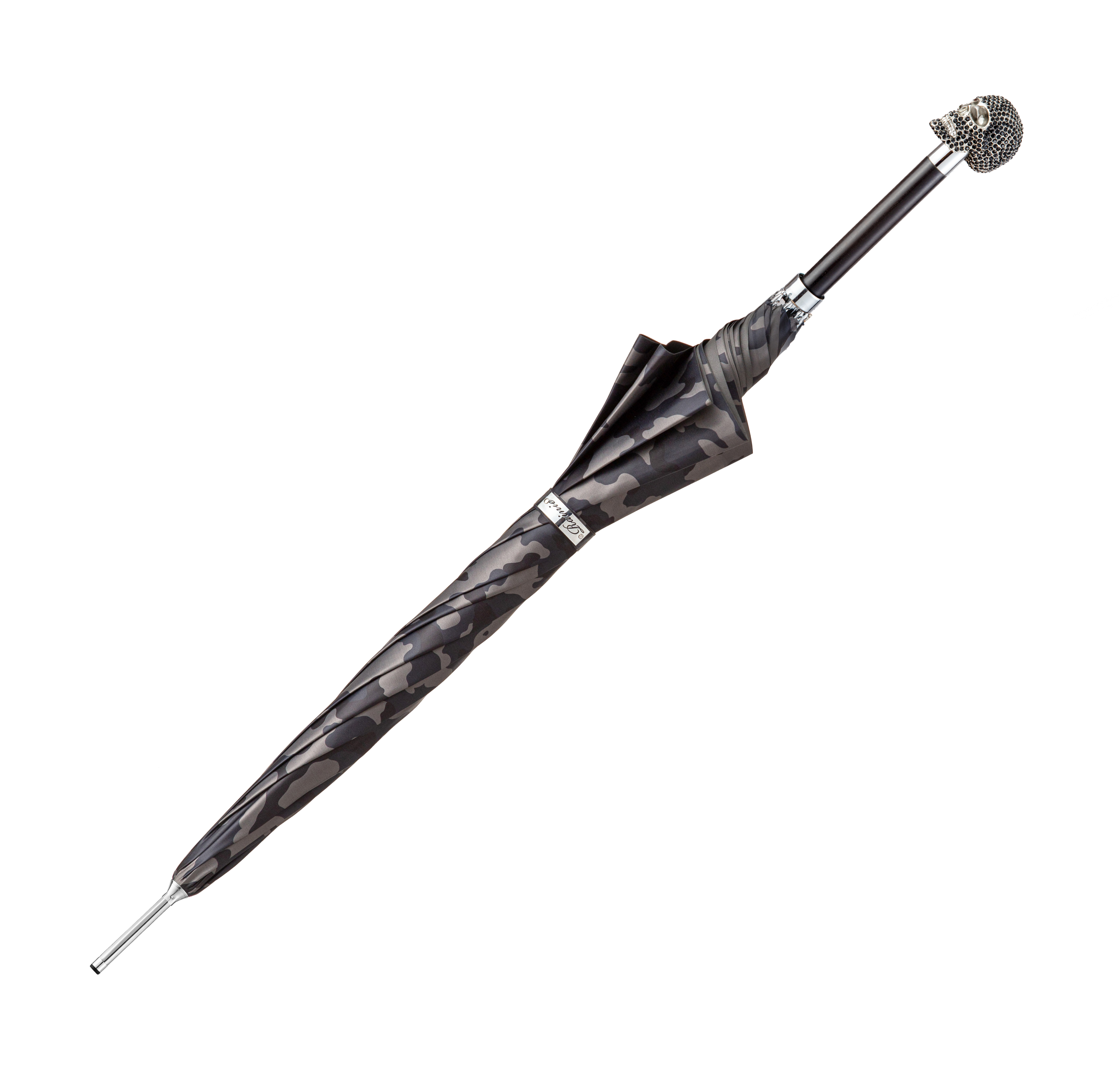 Grey Camouflage-Studded Head Skeleton-Umbrella with Long Handle