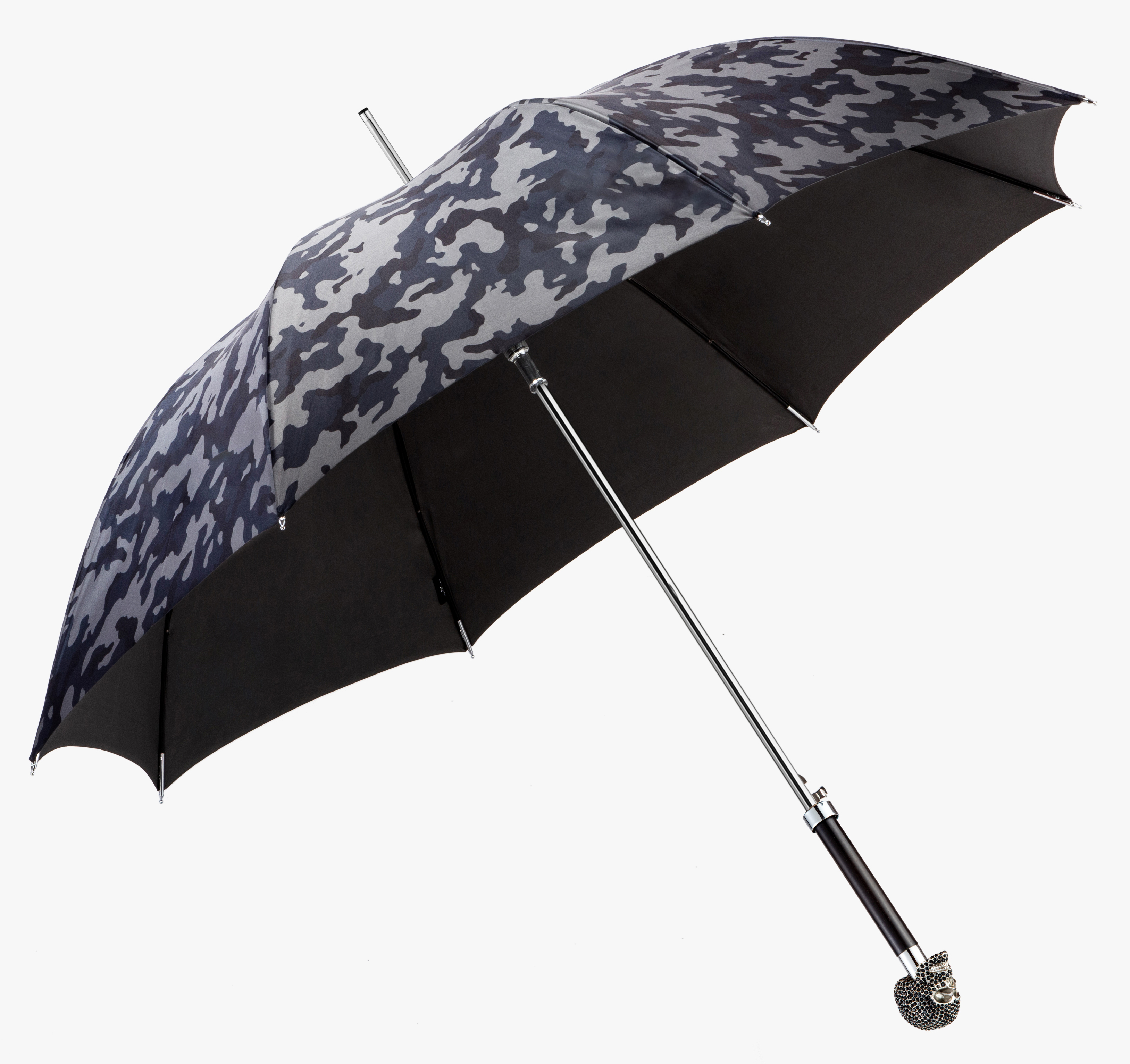 Grey Camouflage-Studded Head Skeleton-Umbrella with Long Handle