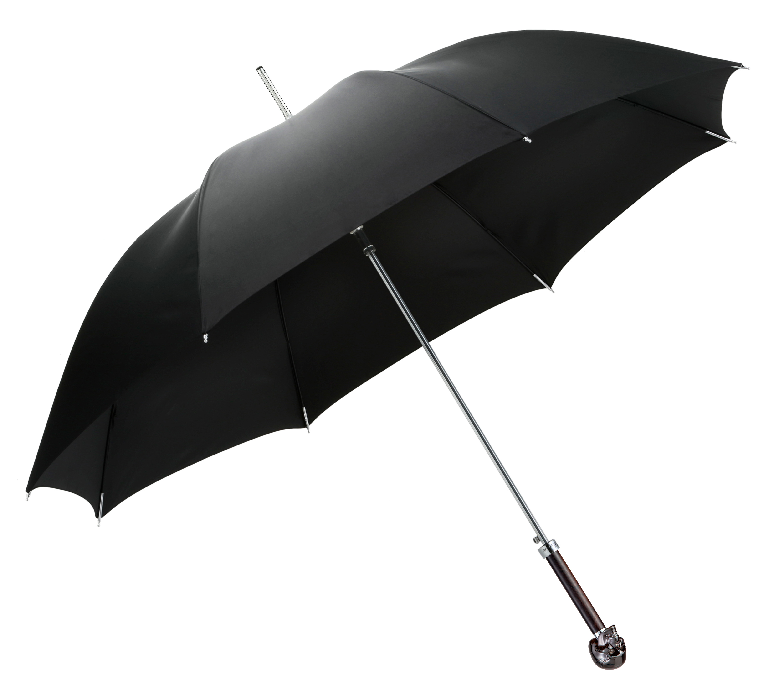 It's raining black-looking up skull-umbrella with long handle