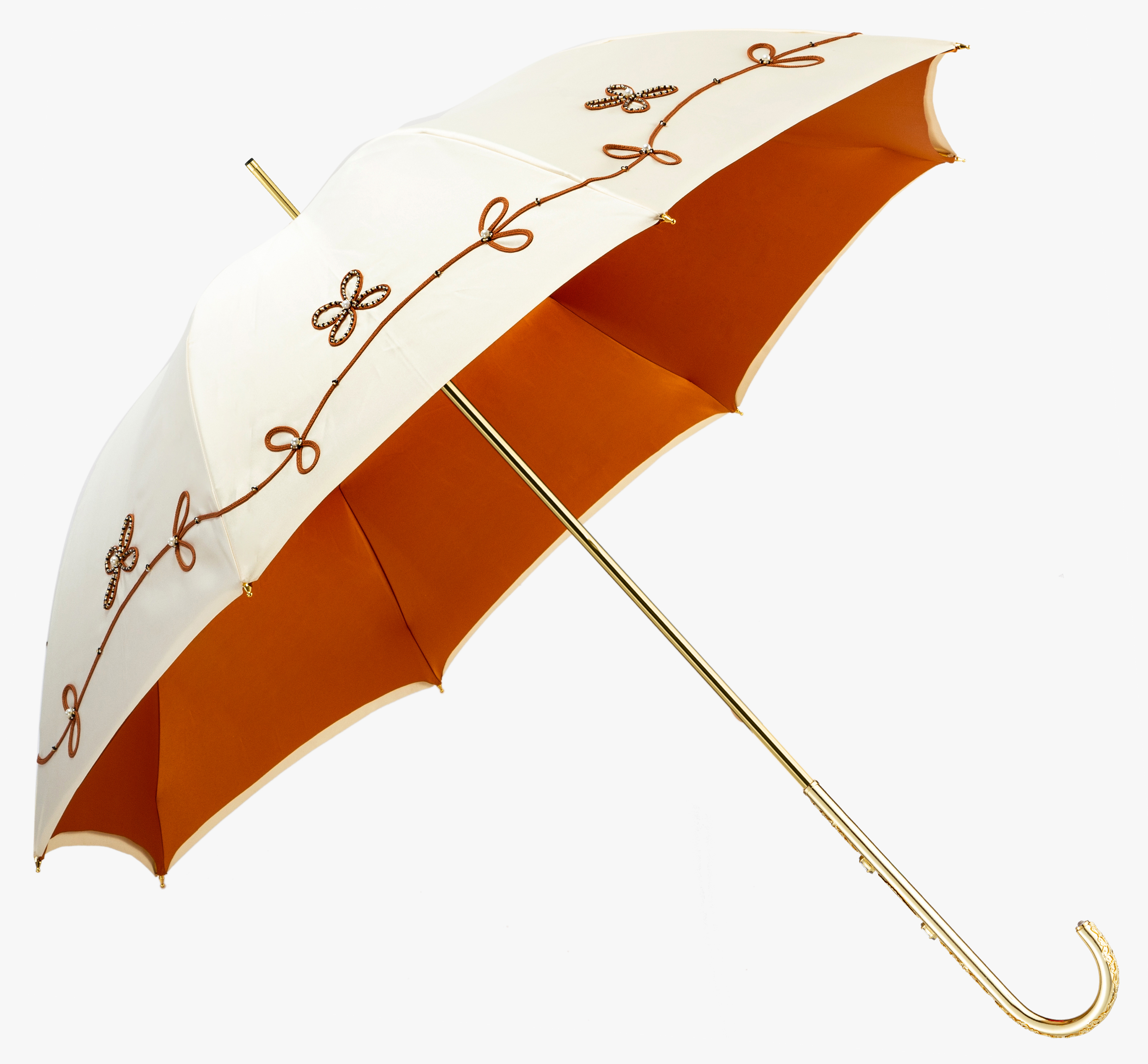 Pauline-double cut feather three diamonds-long handle umbrella