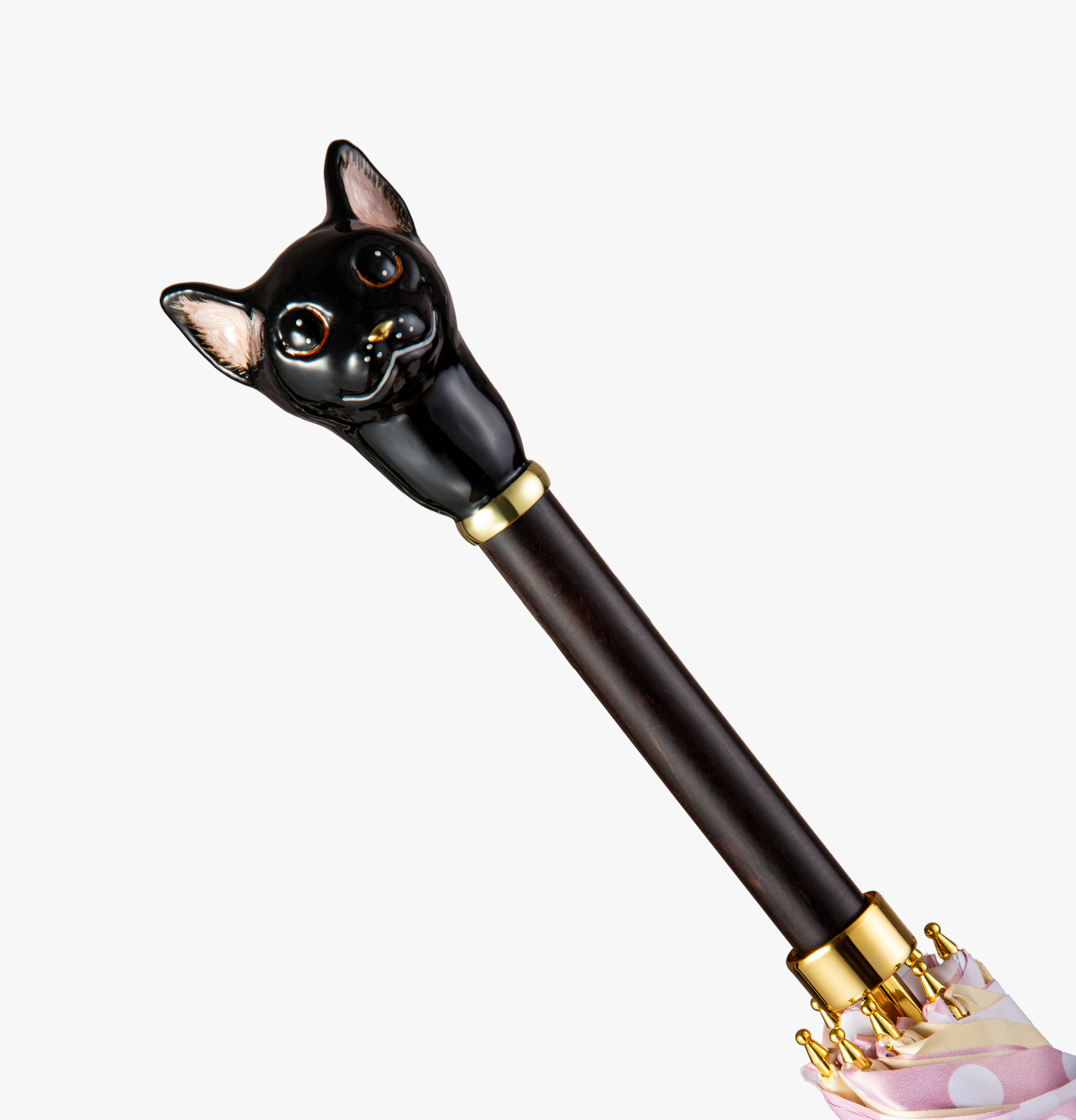 Black cat-pink wave point-long handle umbrella