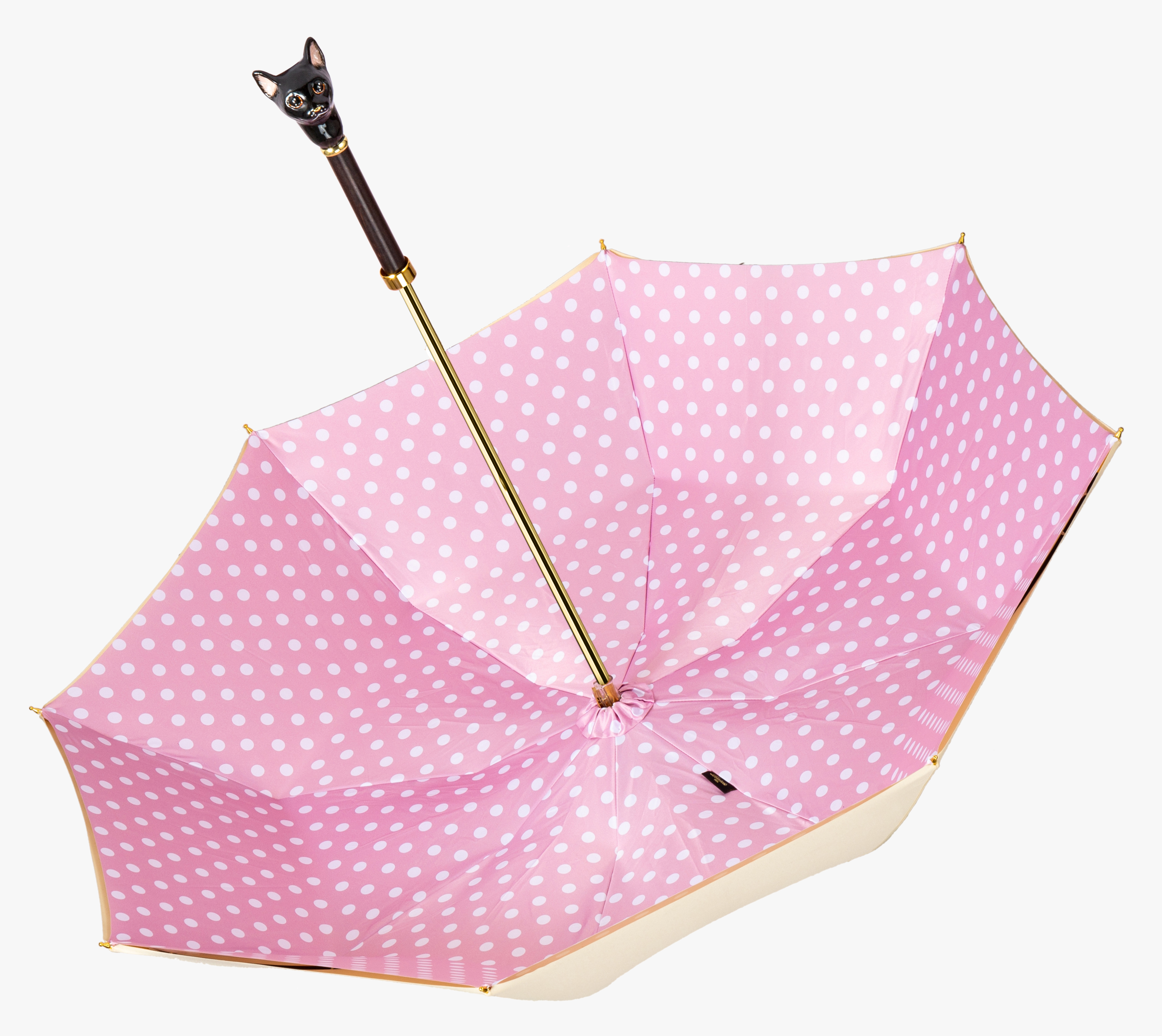 Black cat-pink wave point-long handle umbrella