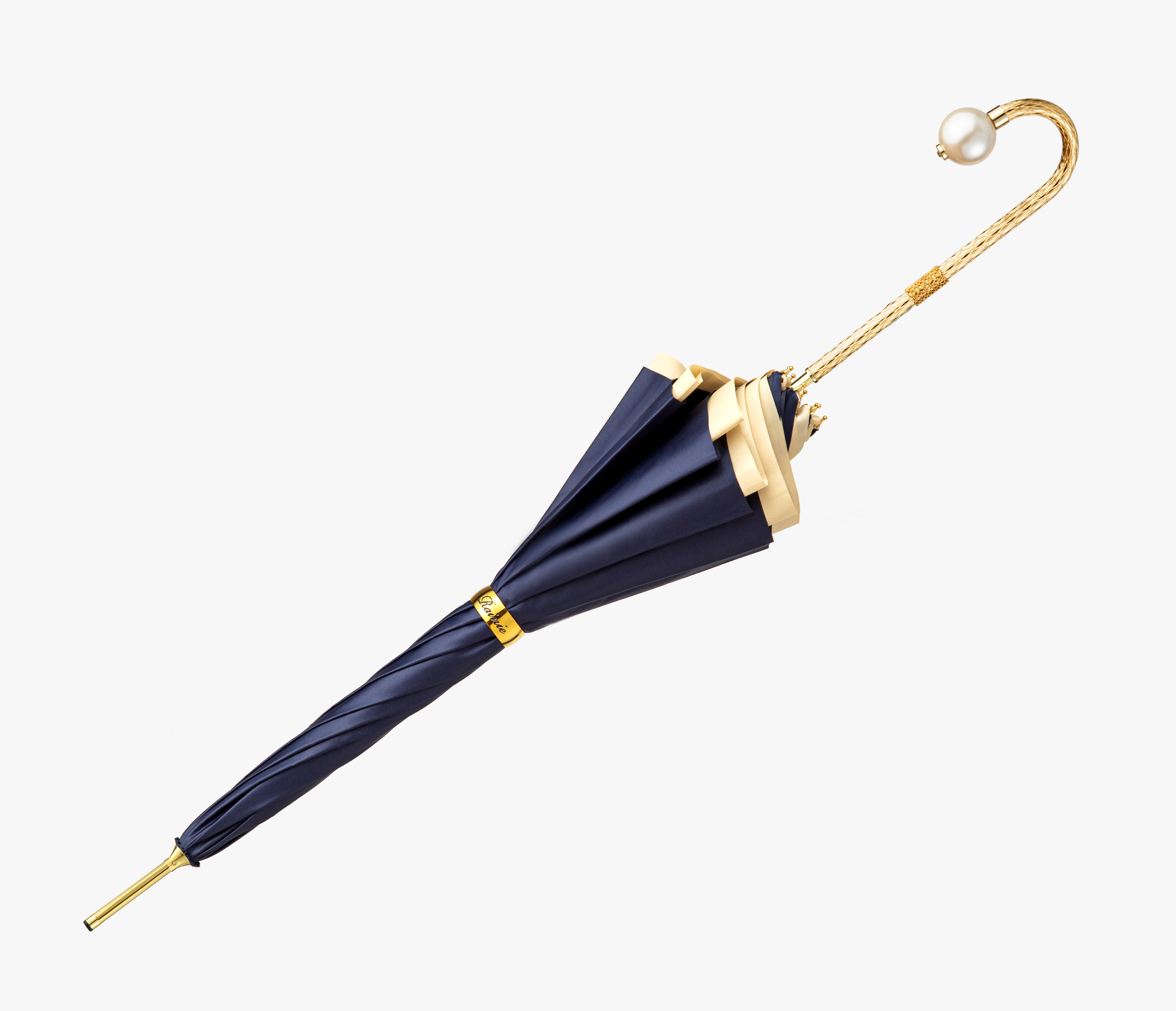 36 Daiqing Blue-Pearl Curved Handle-3 Diamond-Long Handle Umbrella