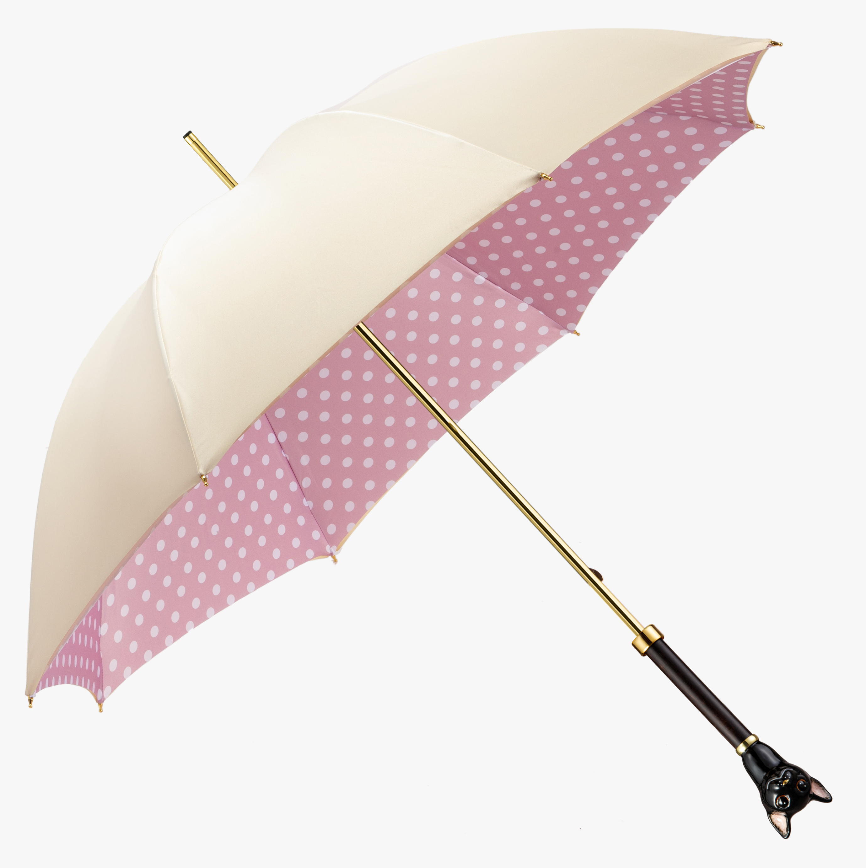 Black cat-pink wave point-long handle umbrella