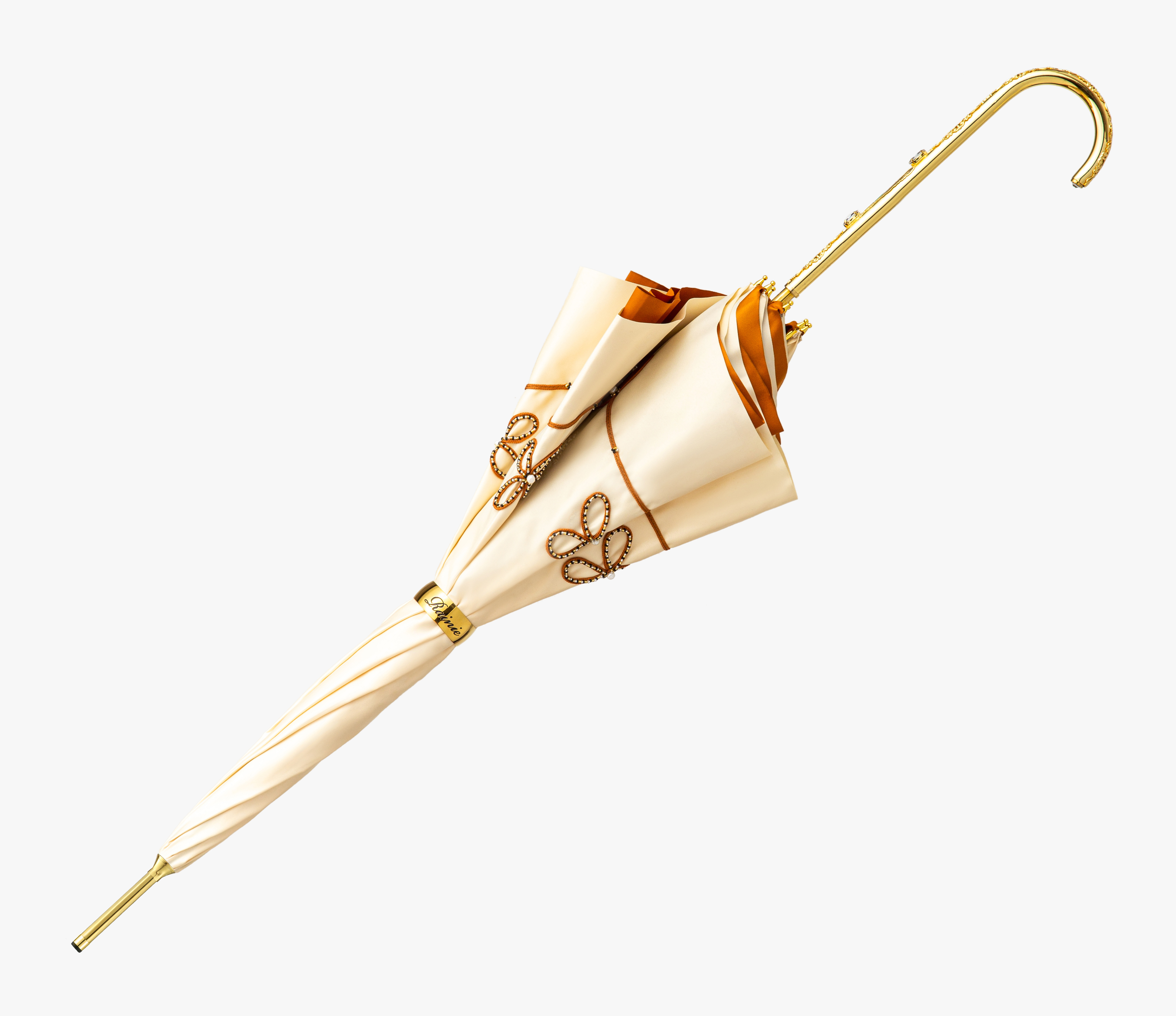 Pauline-double cut feather three diamonds-long handle umbrella