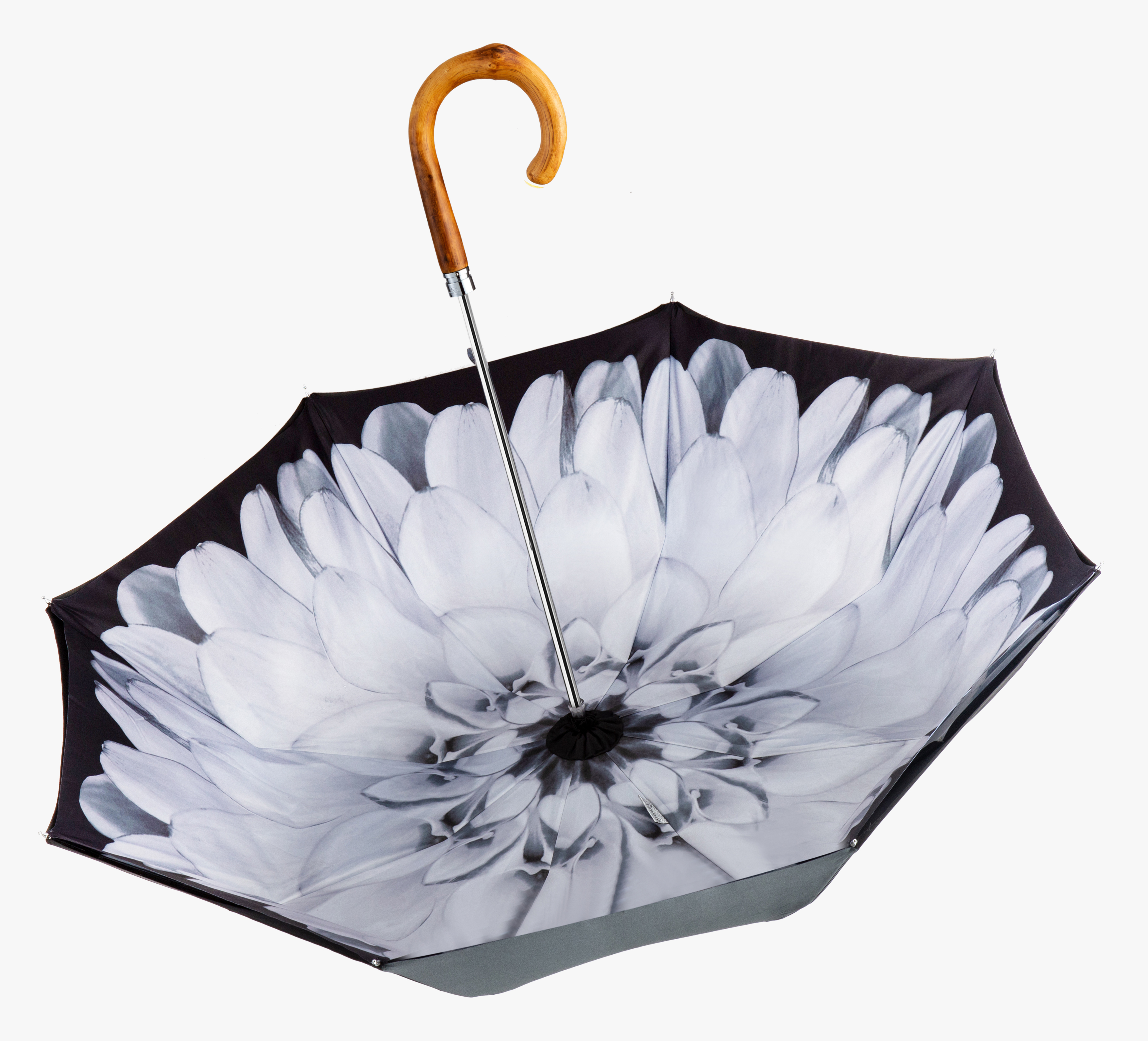 Rattan Elbow-White Dahlia-Long Handle Umbrella