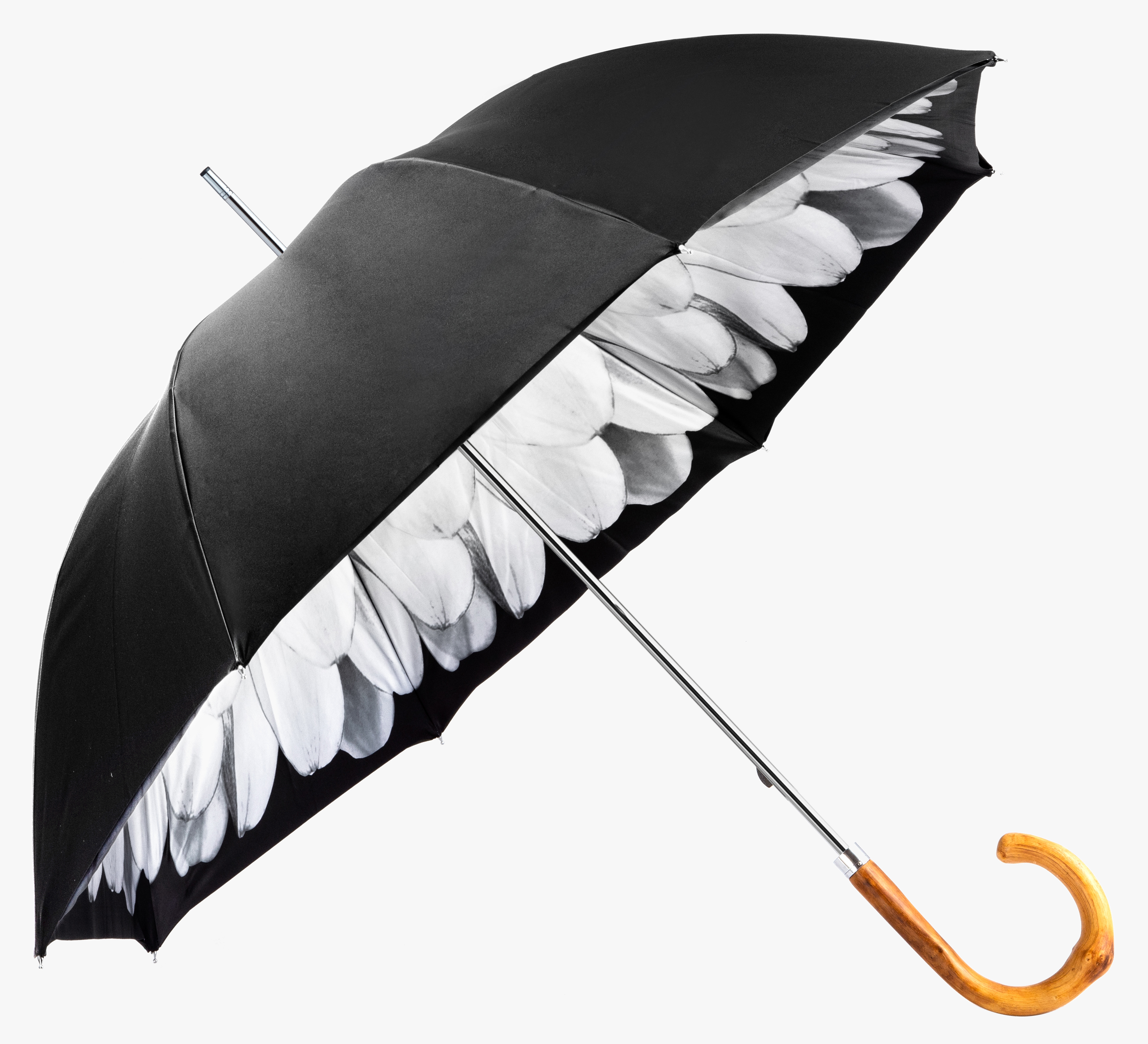 Rattan Elbow-White Dahlia-Long Handle Umbrella