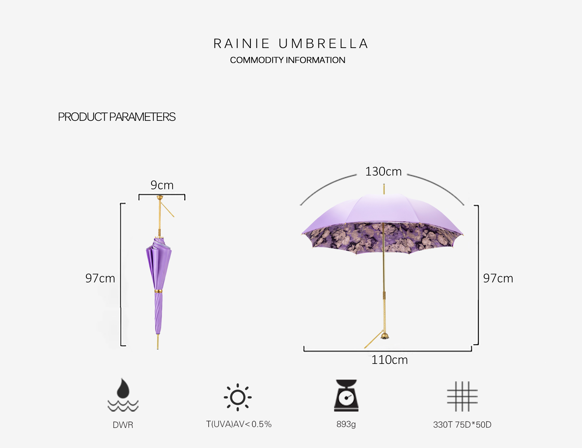 Double umbrella with rose straight handle