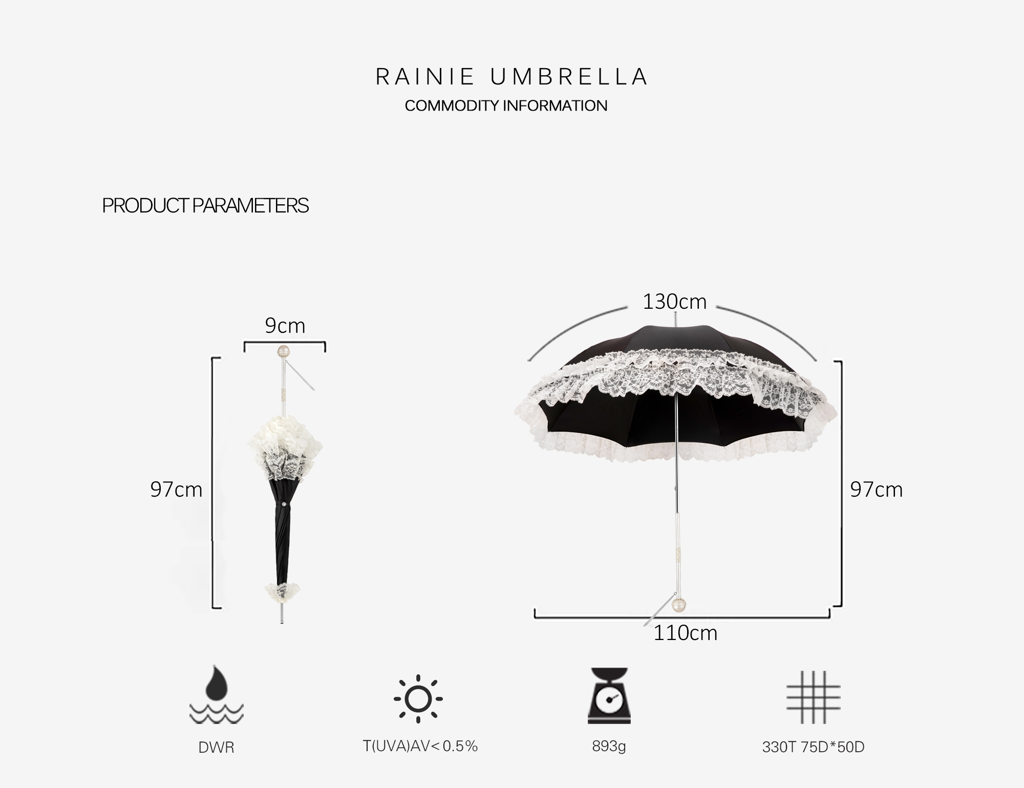 Exquisite pearl double long handle umbrella