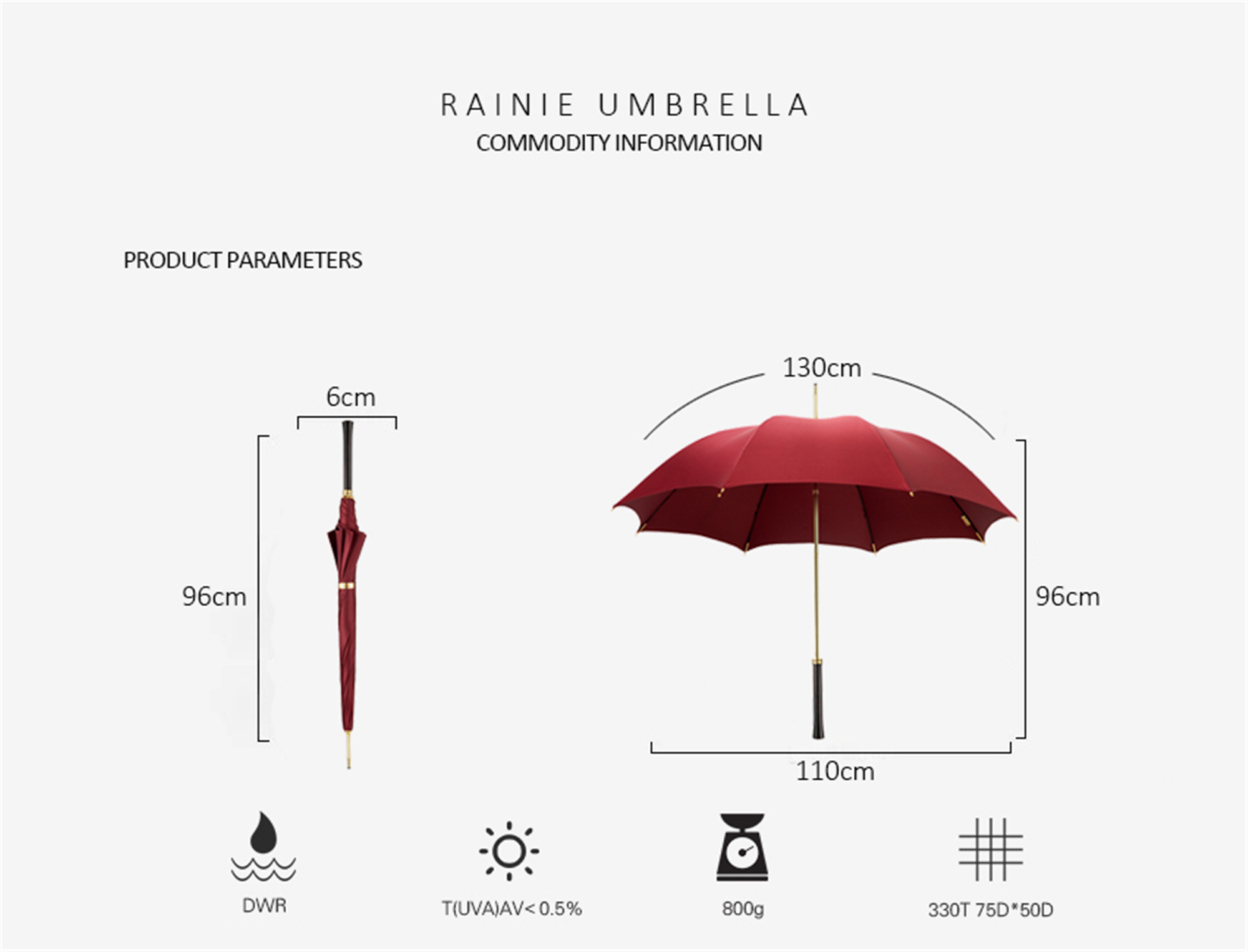 Solid wood umbrella with straight handle