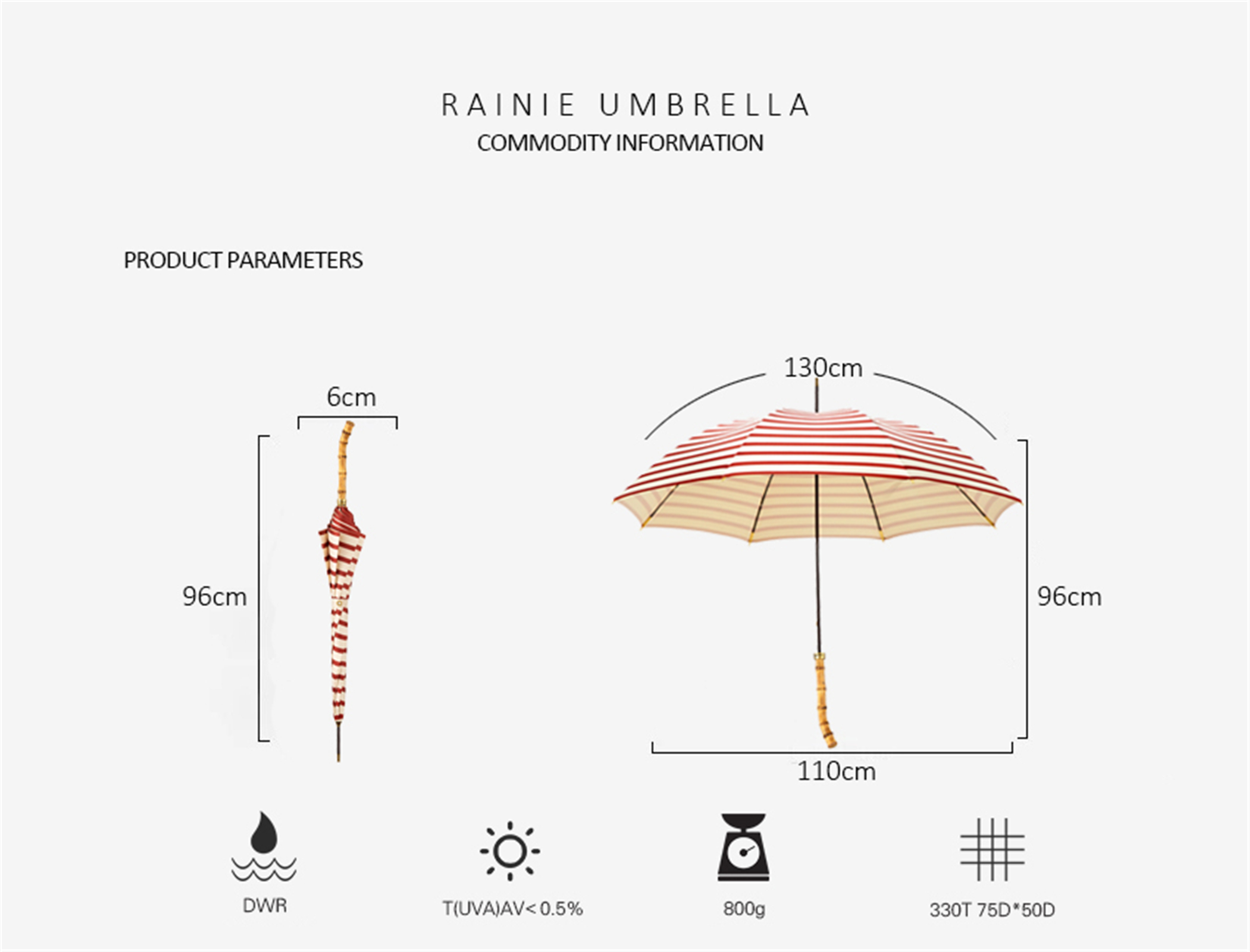 Straight bamboo umbrella with straight handle