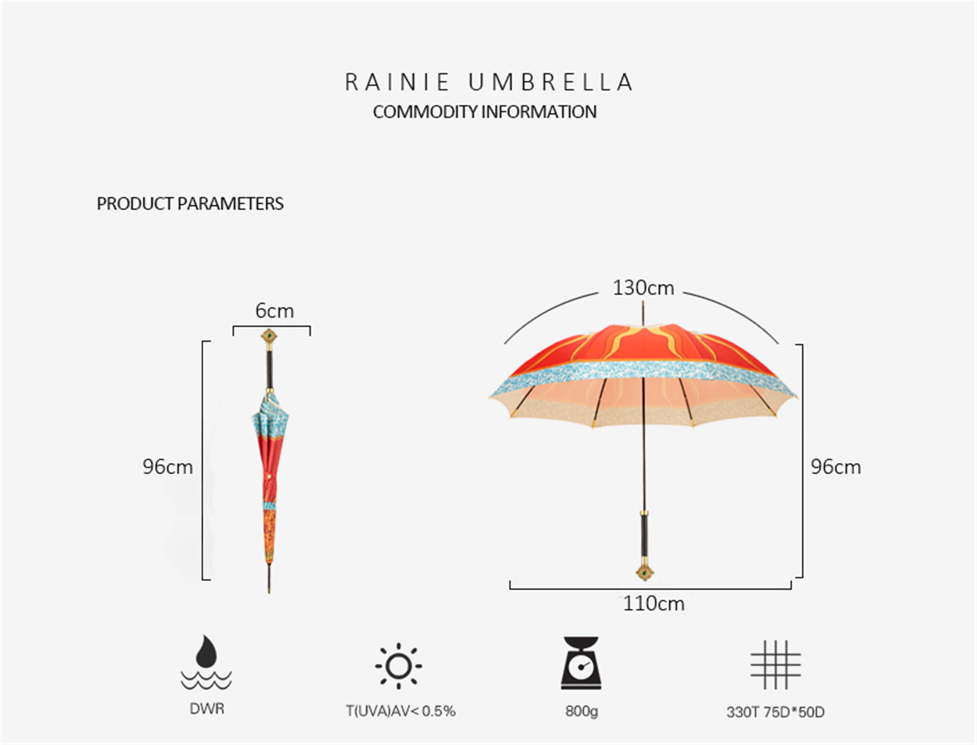 Exquisite ball wood umbrella with straight handle