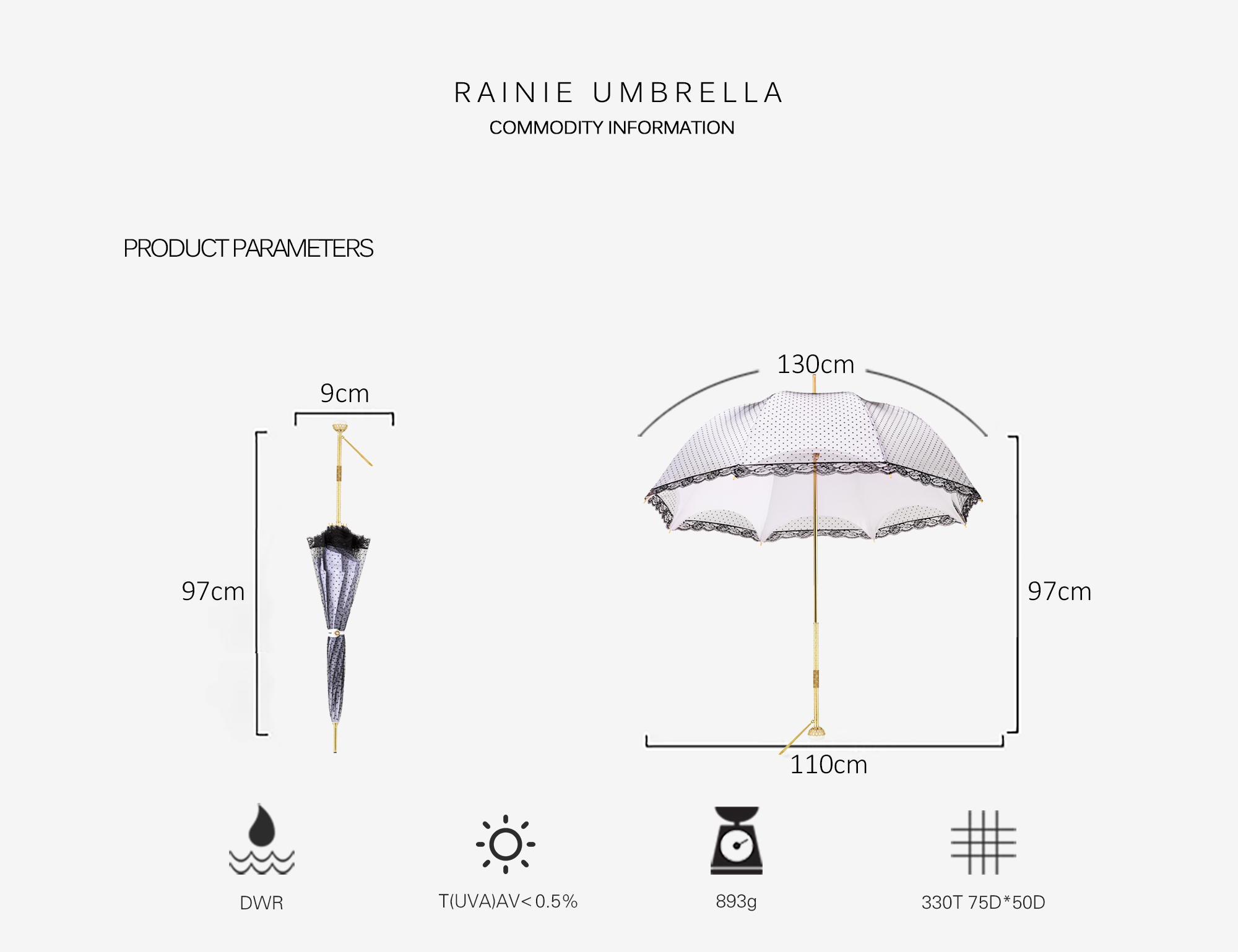 White jade exquisite double straight handle umbrella-Teresa