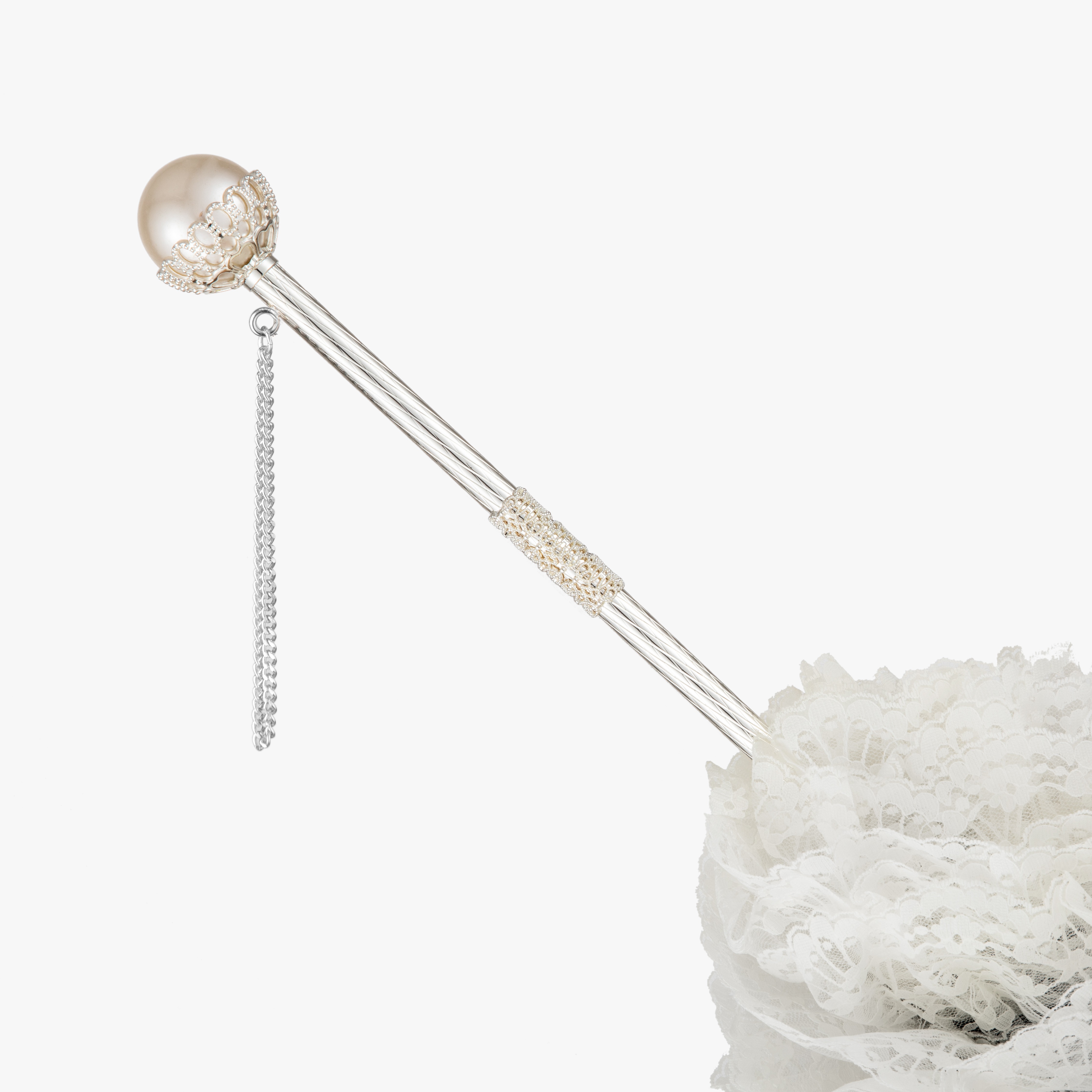 Exquisite pearl double long handle umbrella