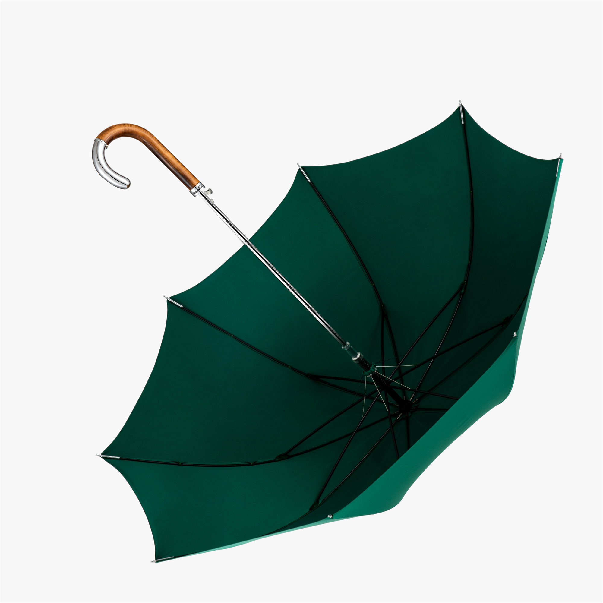 Metal curved wood umbrella with straight handle