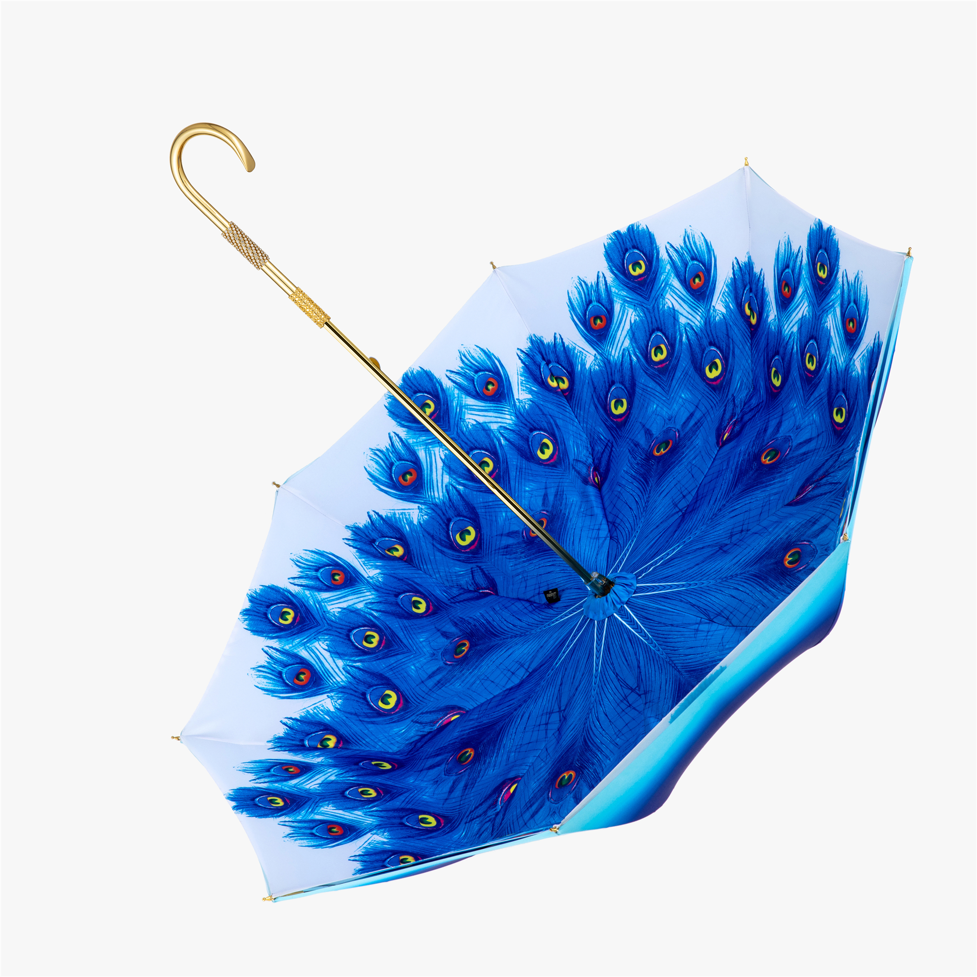 Duck beak smooth 3 rings carved blue peacock double long handle umbrella