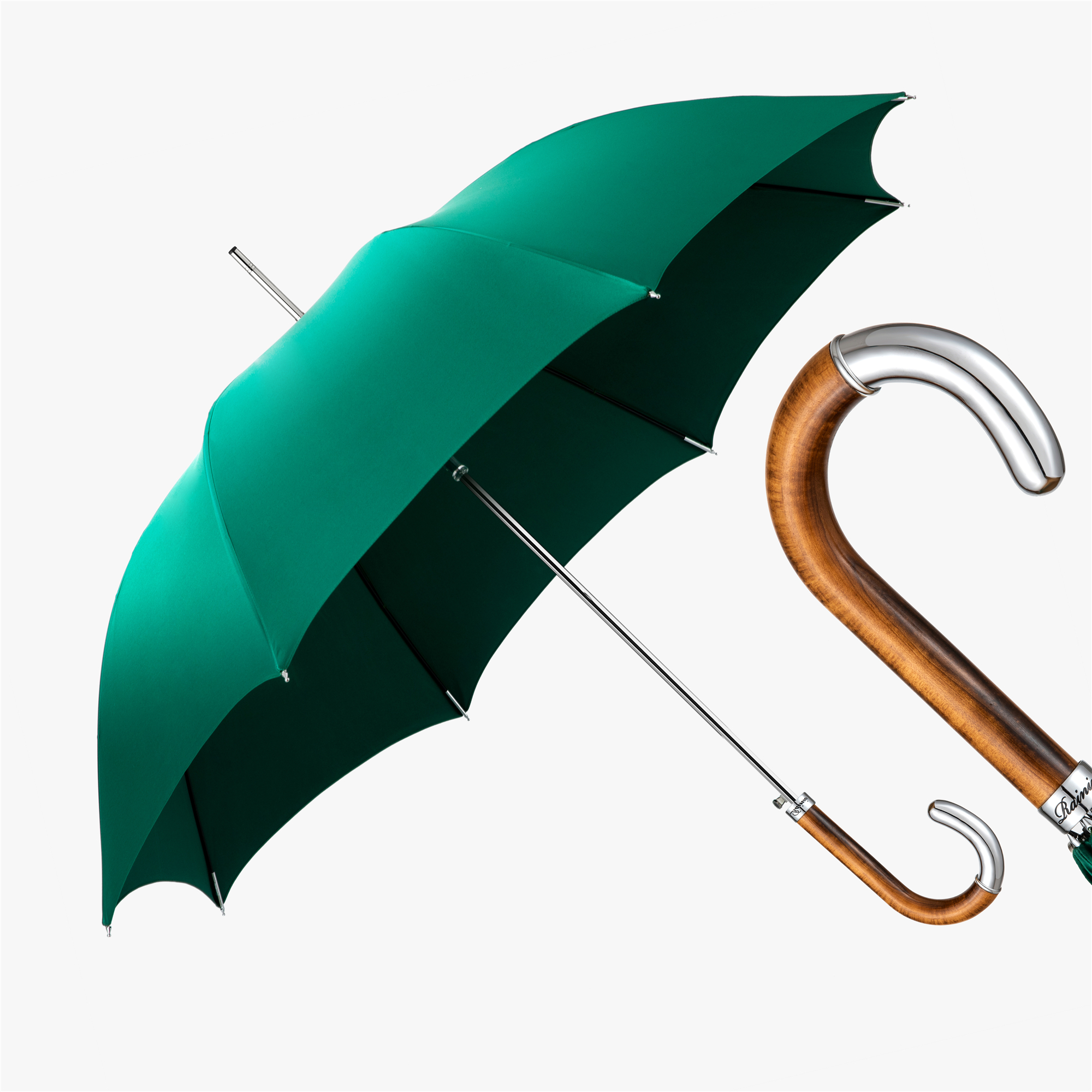 Metal curved wood umbrella with straight handle