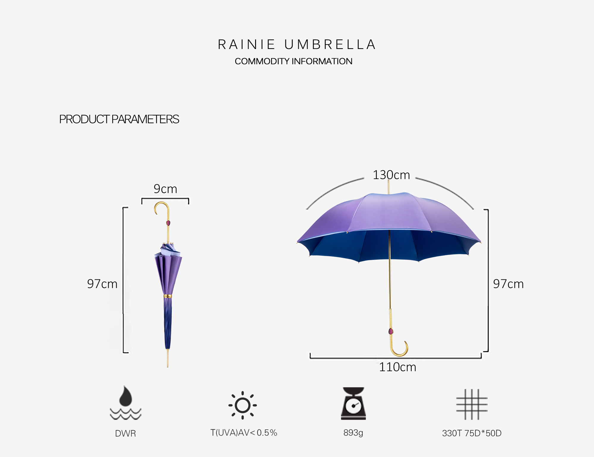Heart shaped 2 drill double long handle umbrella
