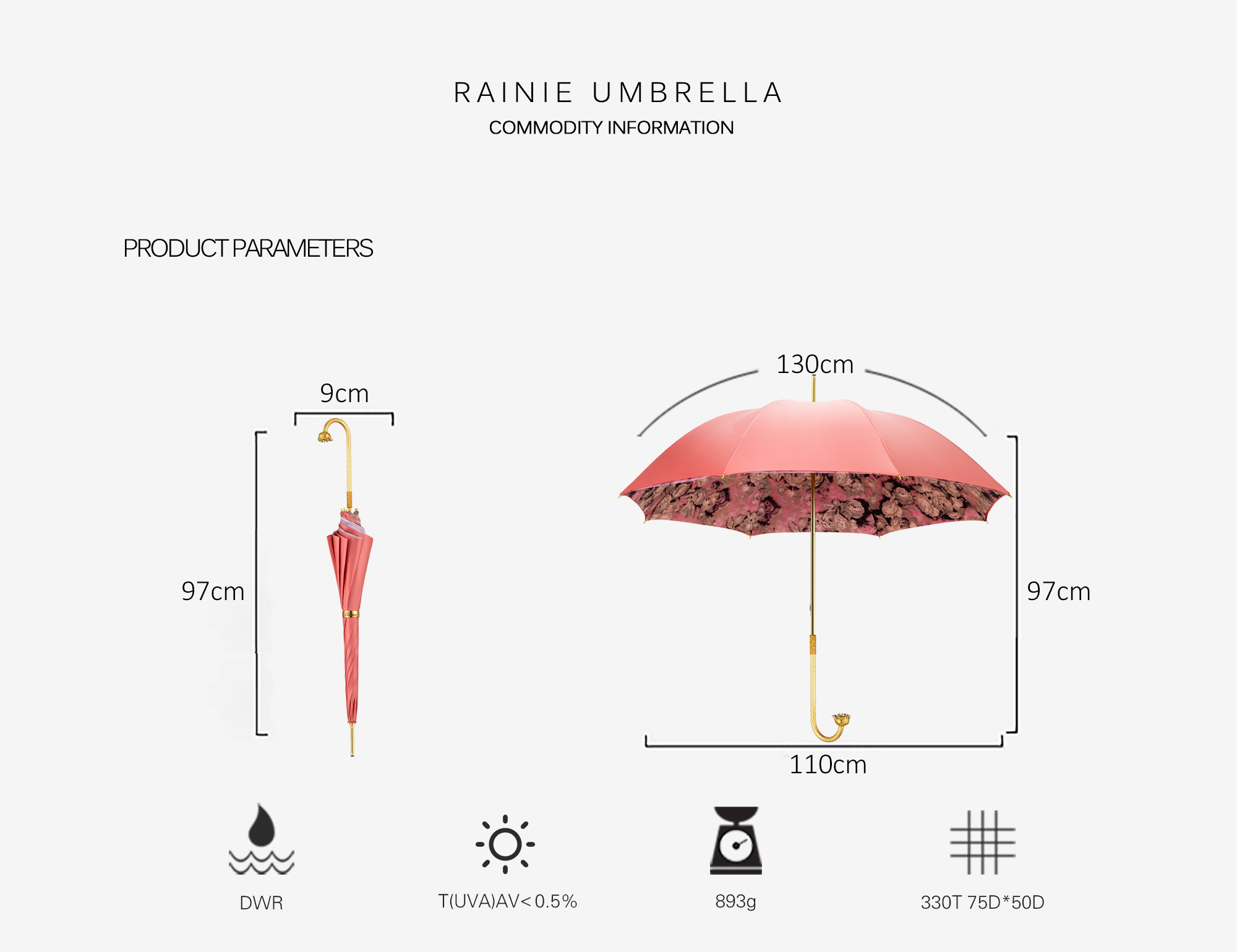 Curved handle rose double long handle umbrella