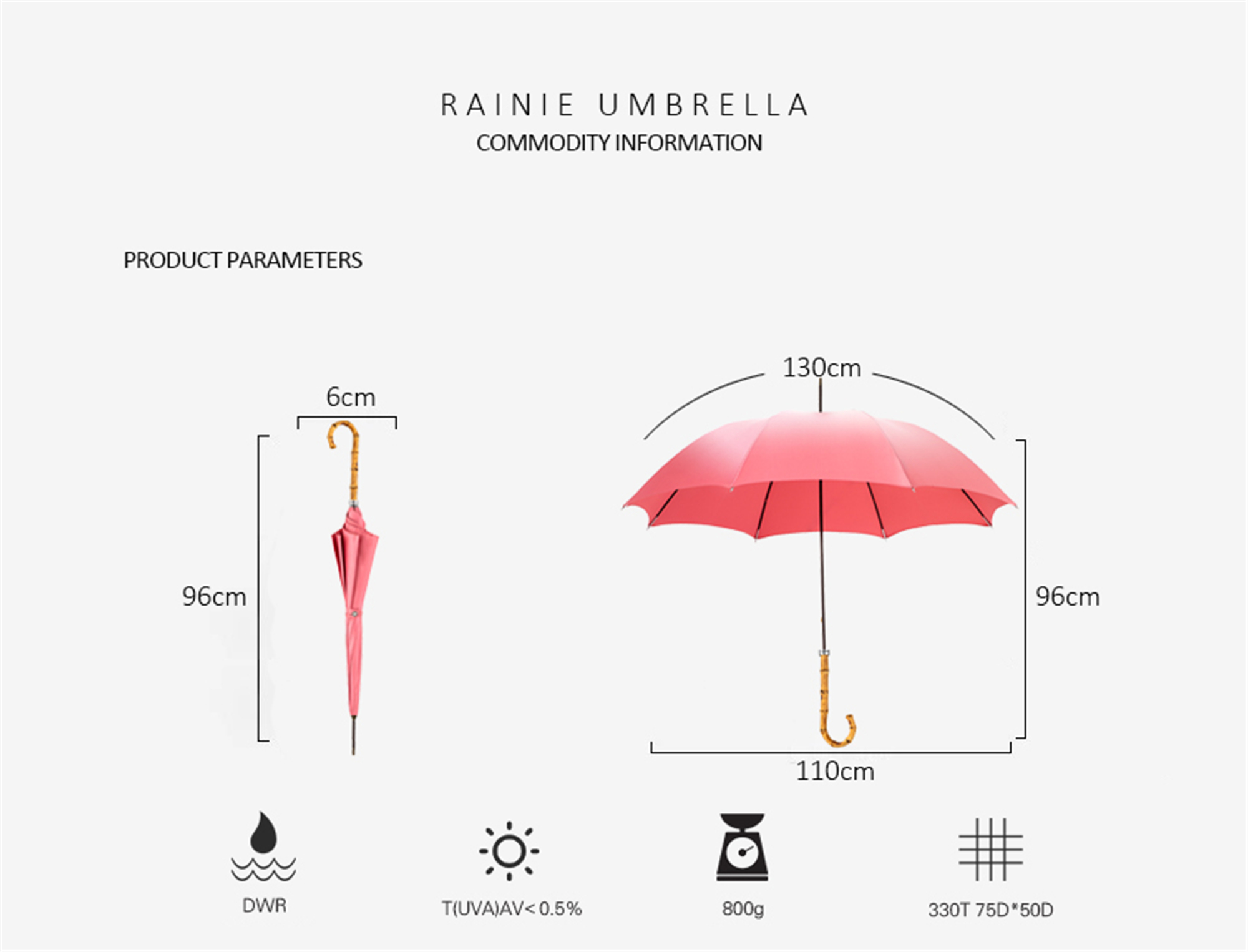 Fine bamboo curved umbrella with straight handle