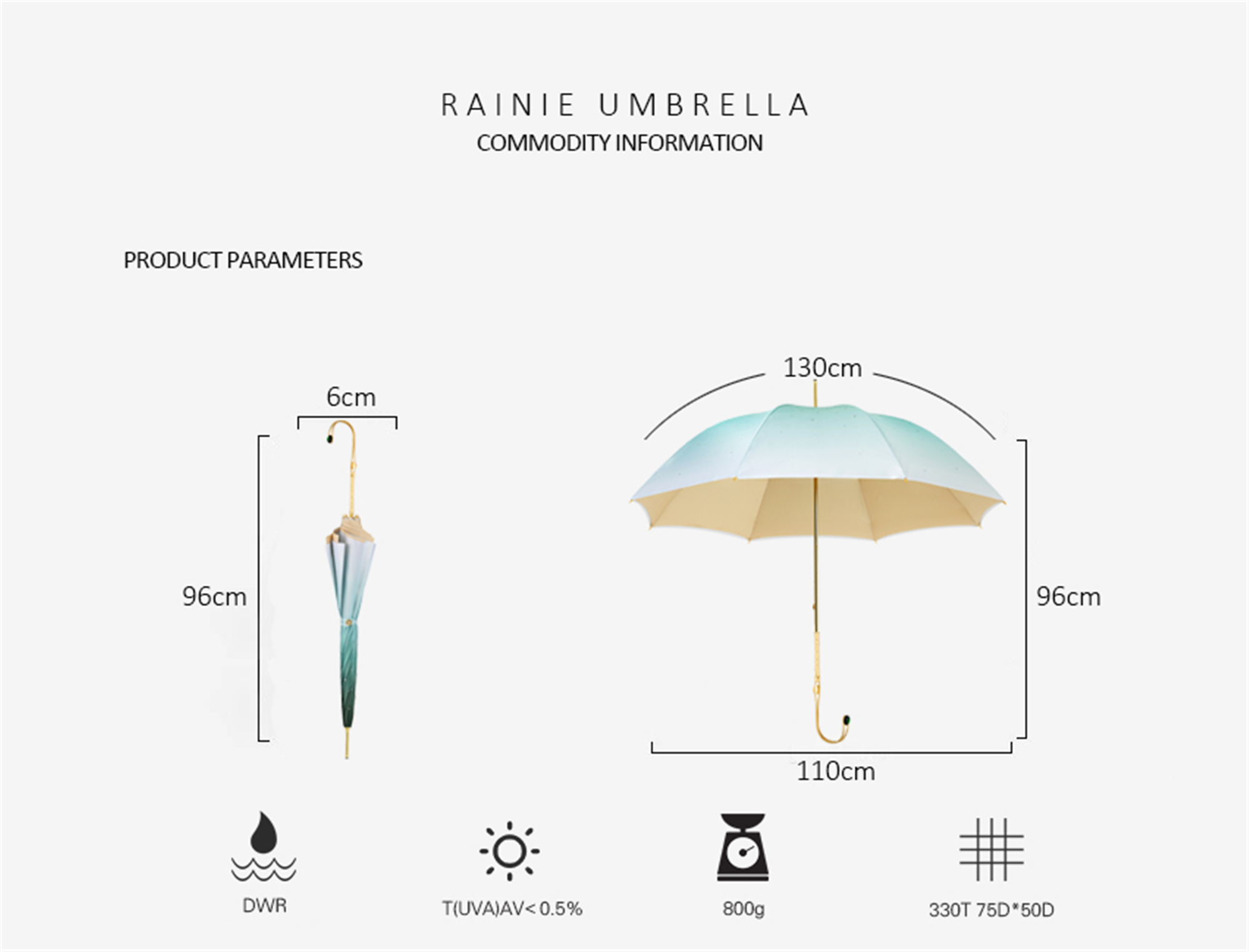 Copper wire two drill gradient long handle umbrella