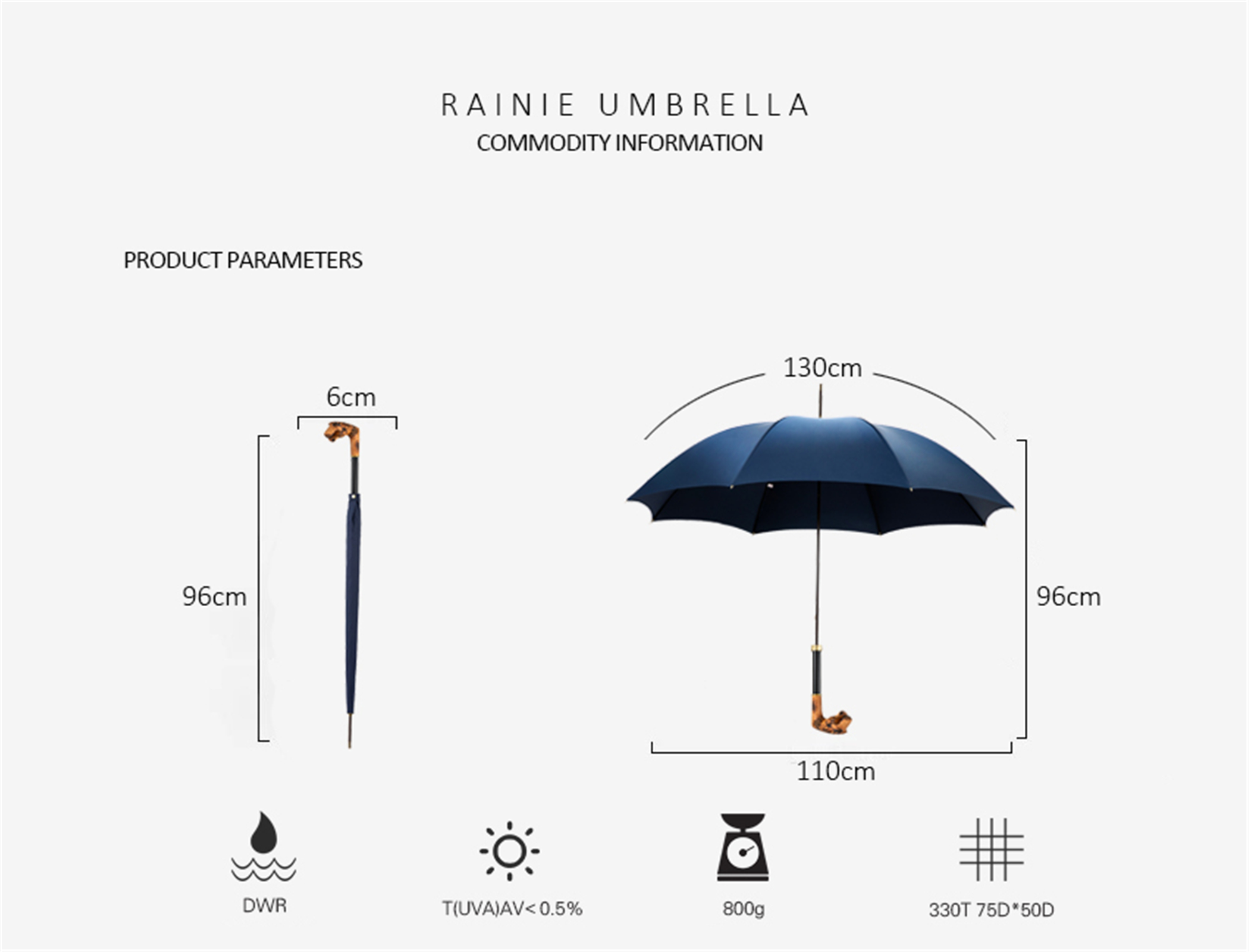 Wooden leopard umbrella with straight handle