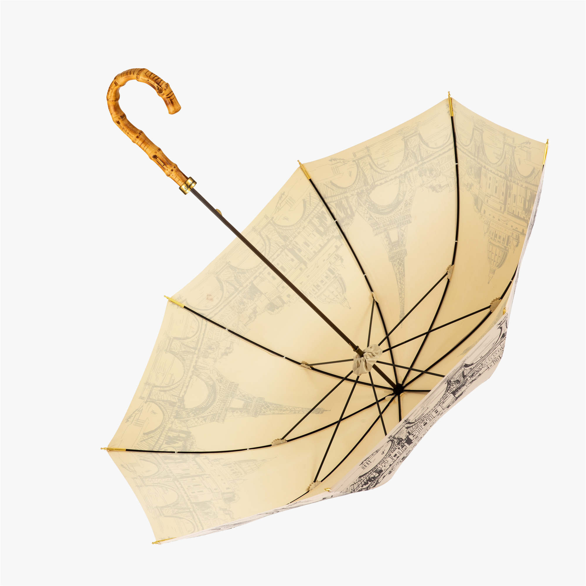 Thin curved bamboo umbrella with straight handle