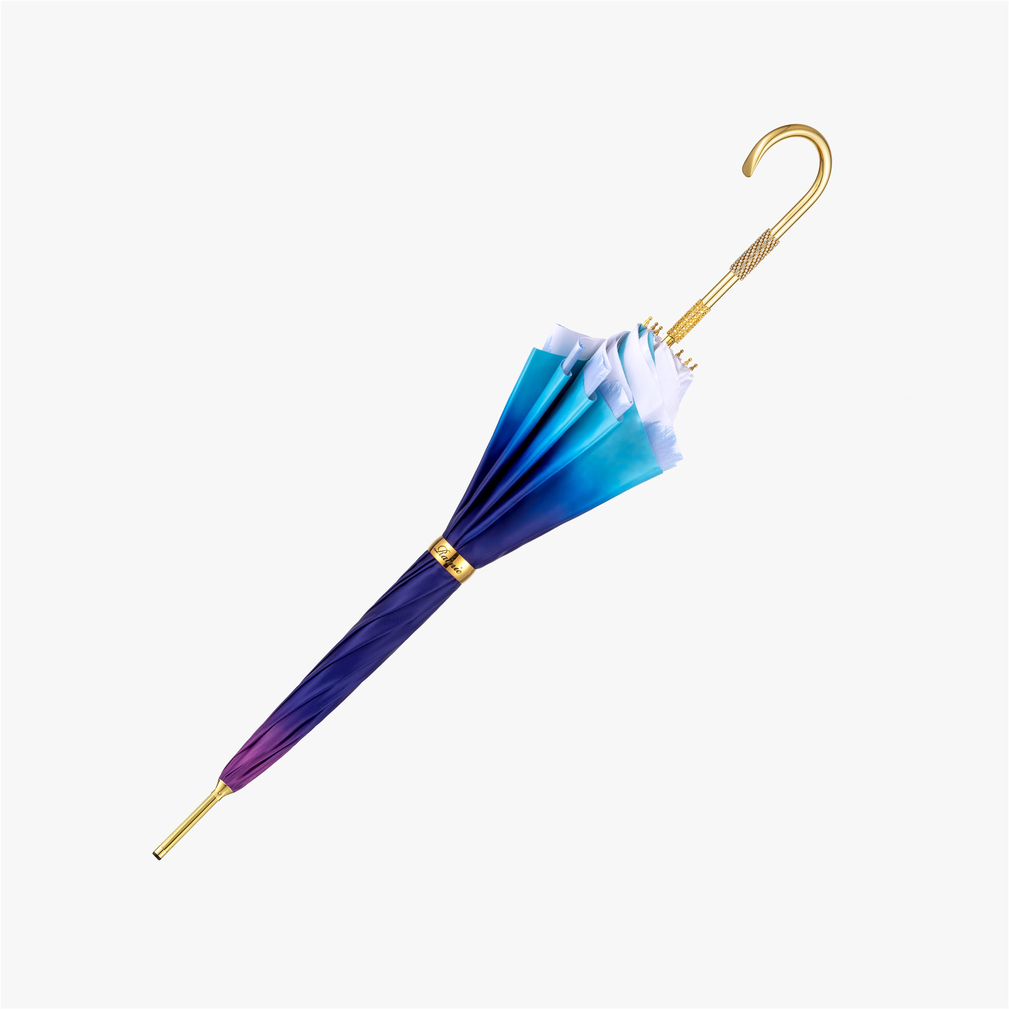 Duck beak smooth 3 rings carved blue peacock double long handle umbrella