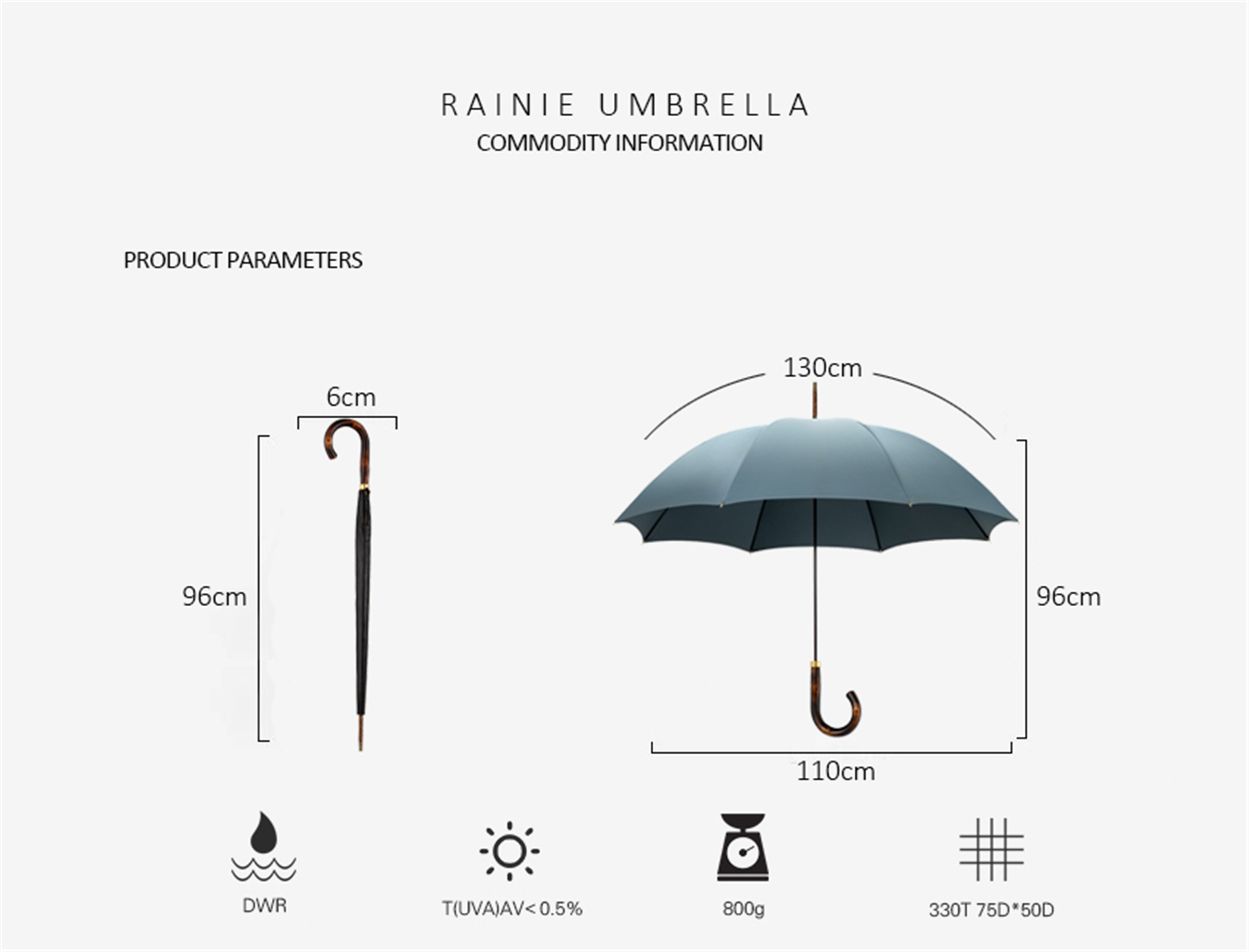 Thick curved vine umbrella with straight handle