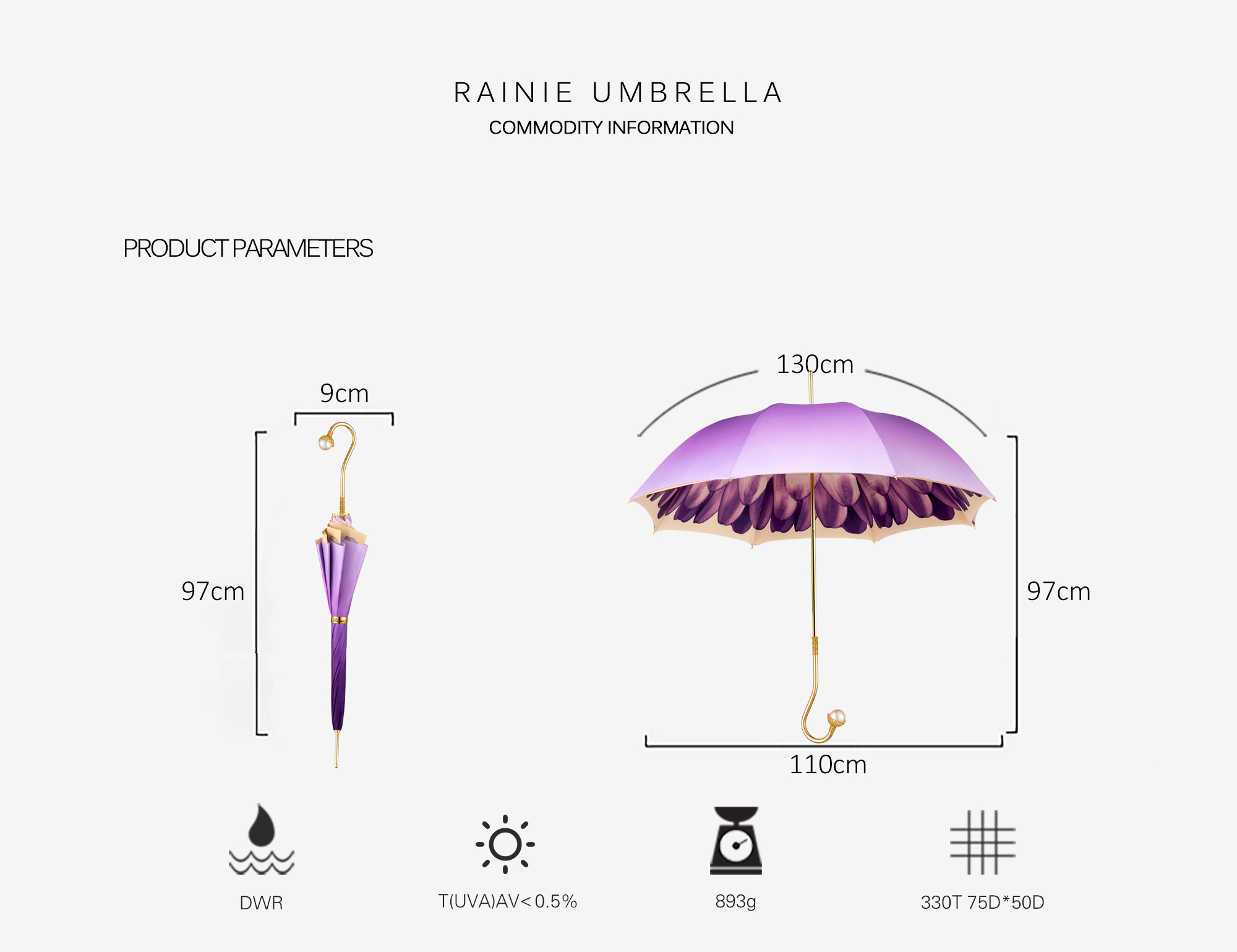 Pearl double umbrella with curved handle