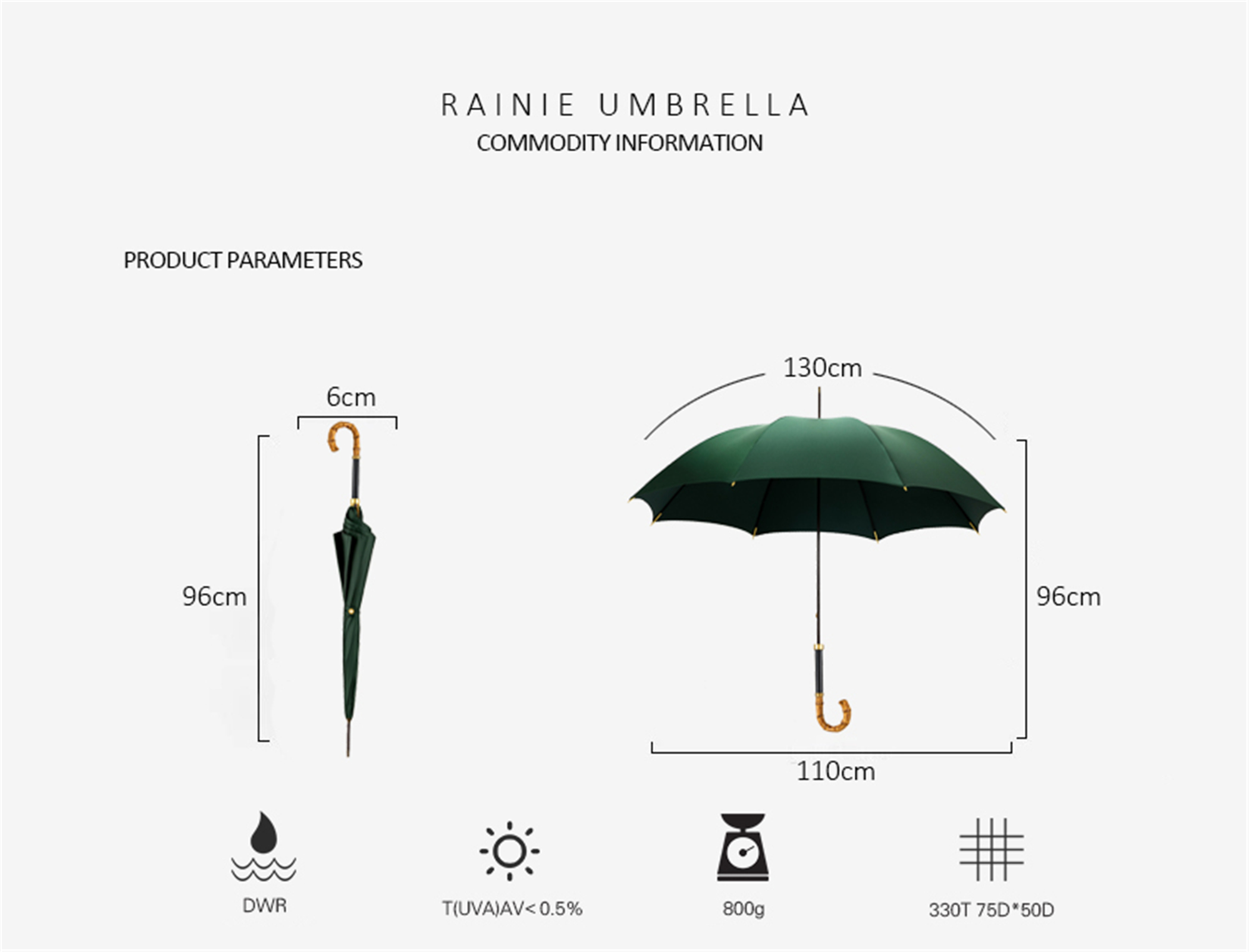 Small bamboo curved wooden handle straight handle umbrella