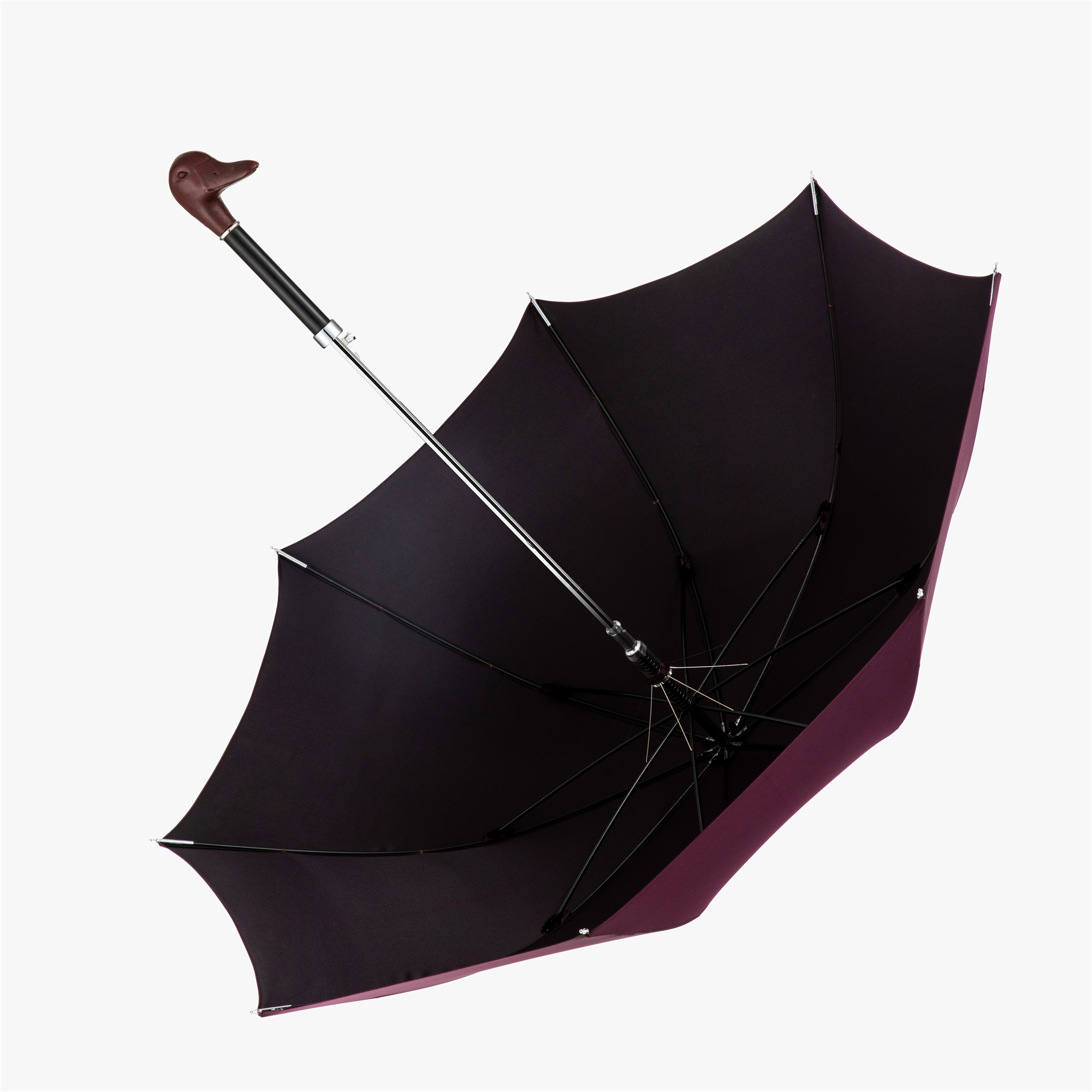 Wooden duck umbrella with straight handle