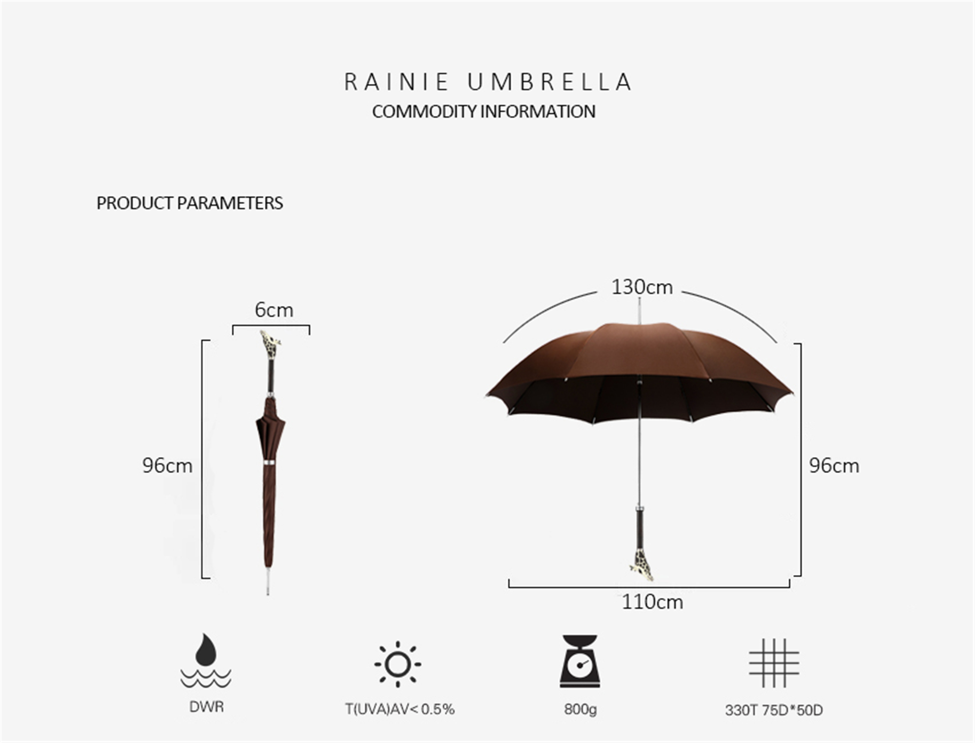 Giraffe umbrella with straight handle