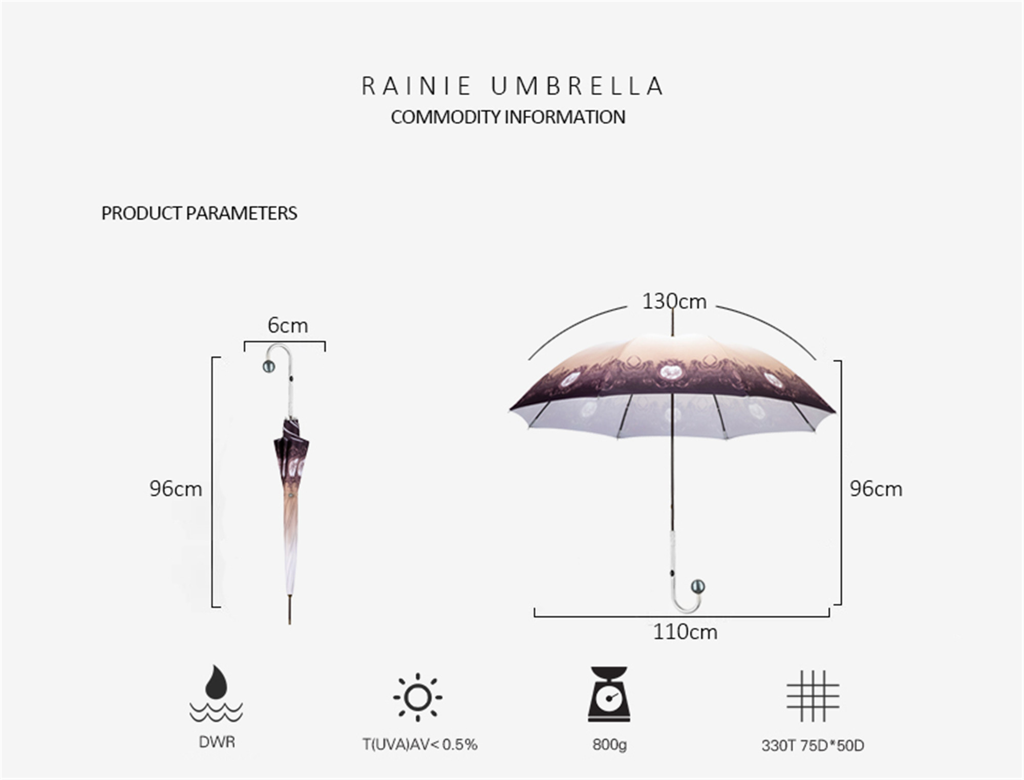 Black pearl umbrella with curved handle