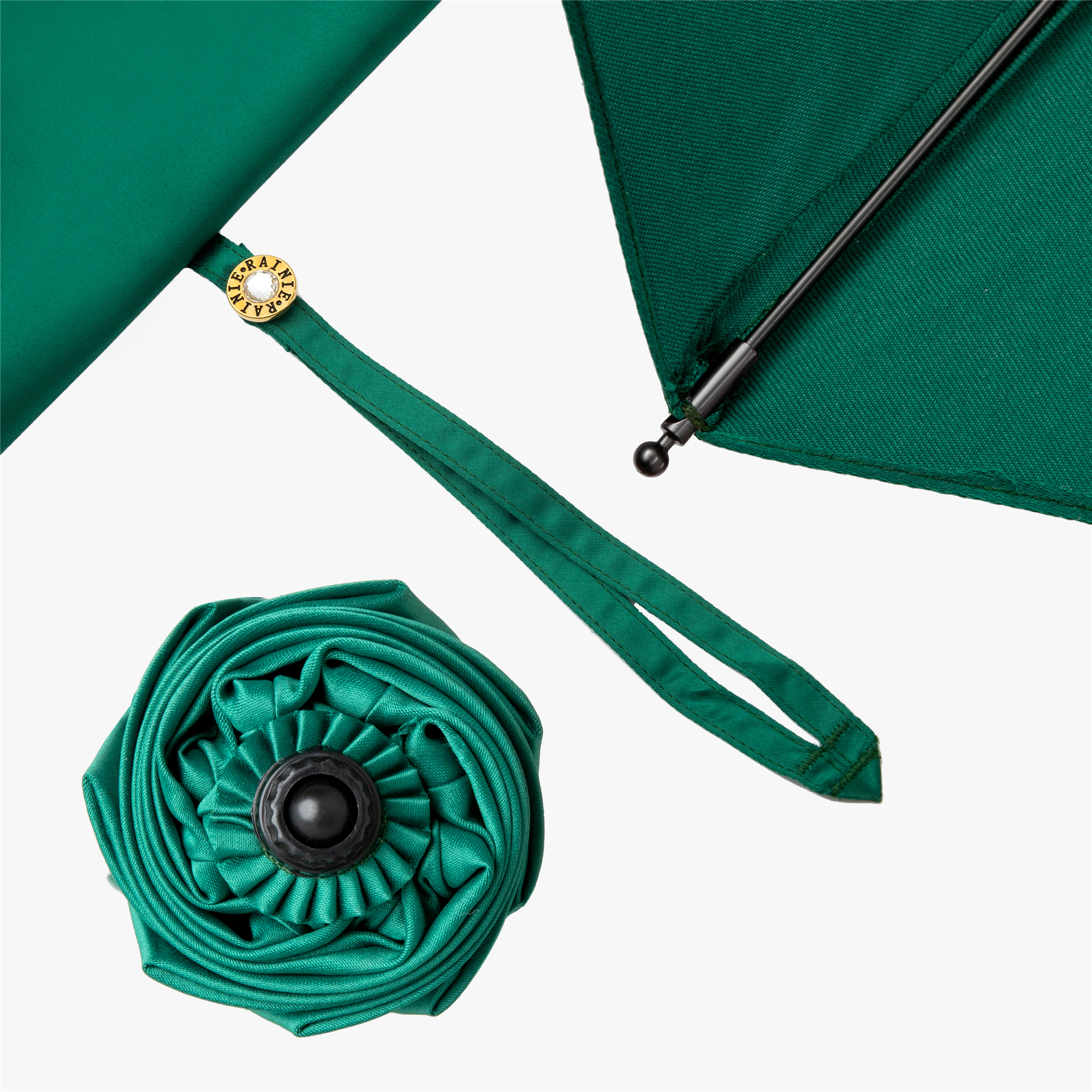 Two fold white and green drill round Ball Folding umbrella