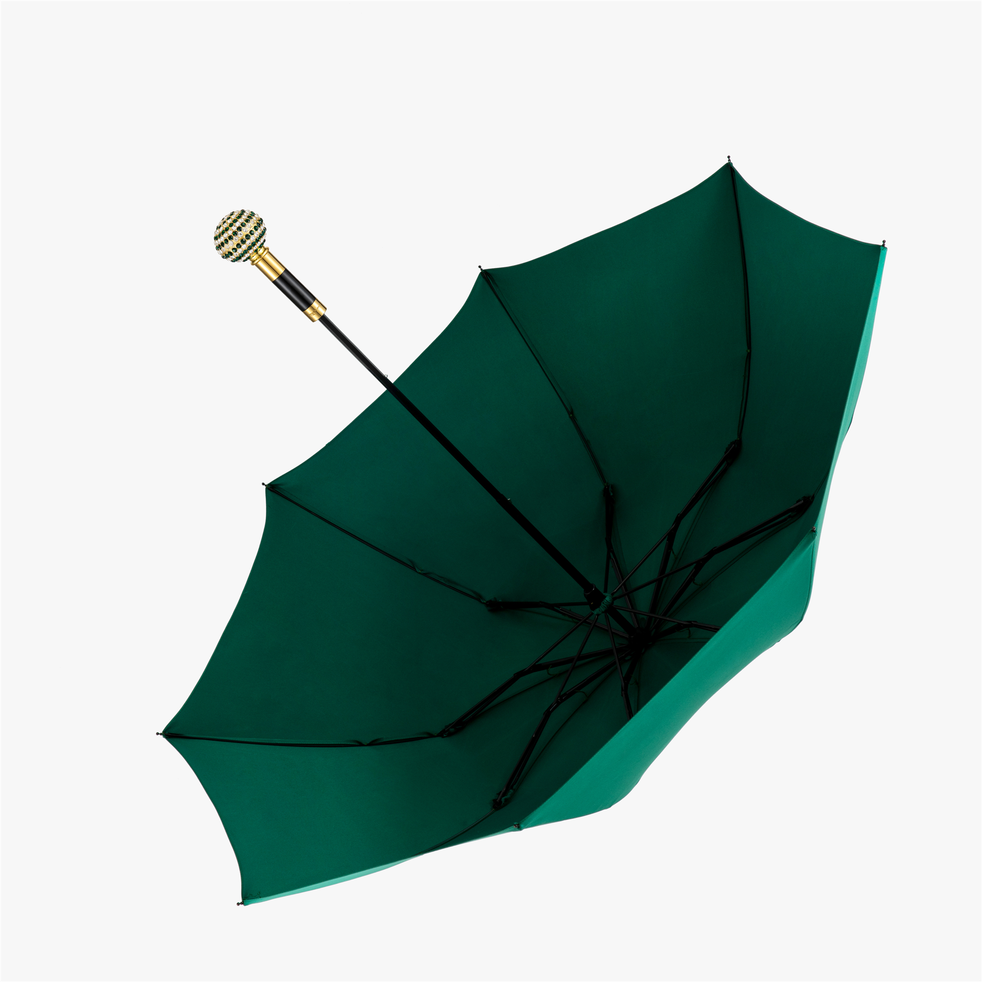 Two fold white and green drill round Ball Folding umbrella
