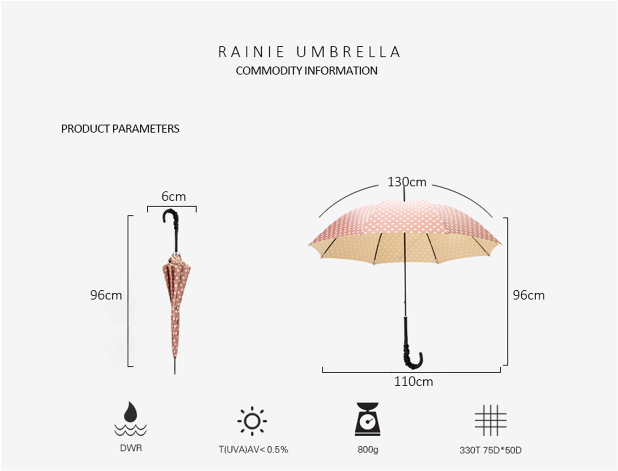 Leather curved umbrella with long handle