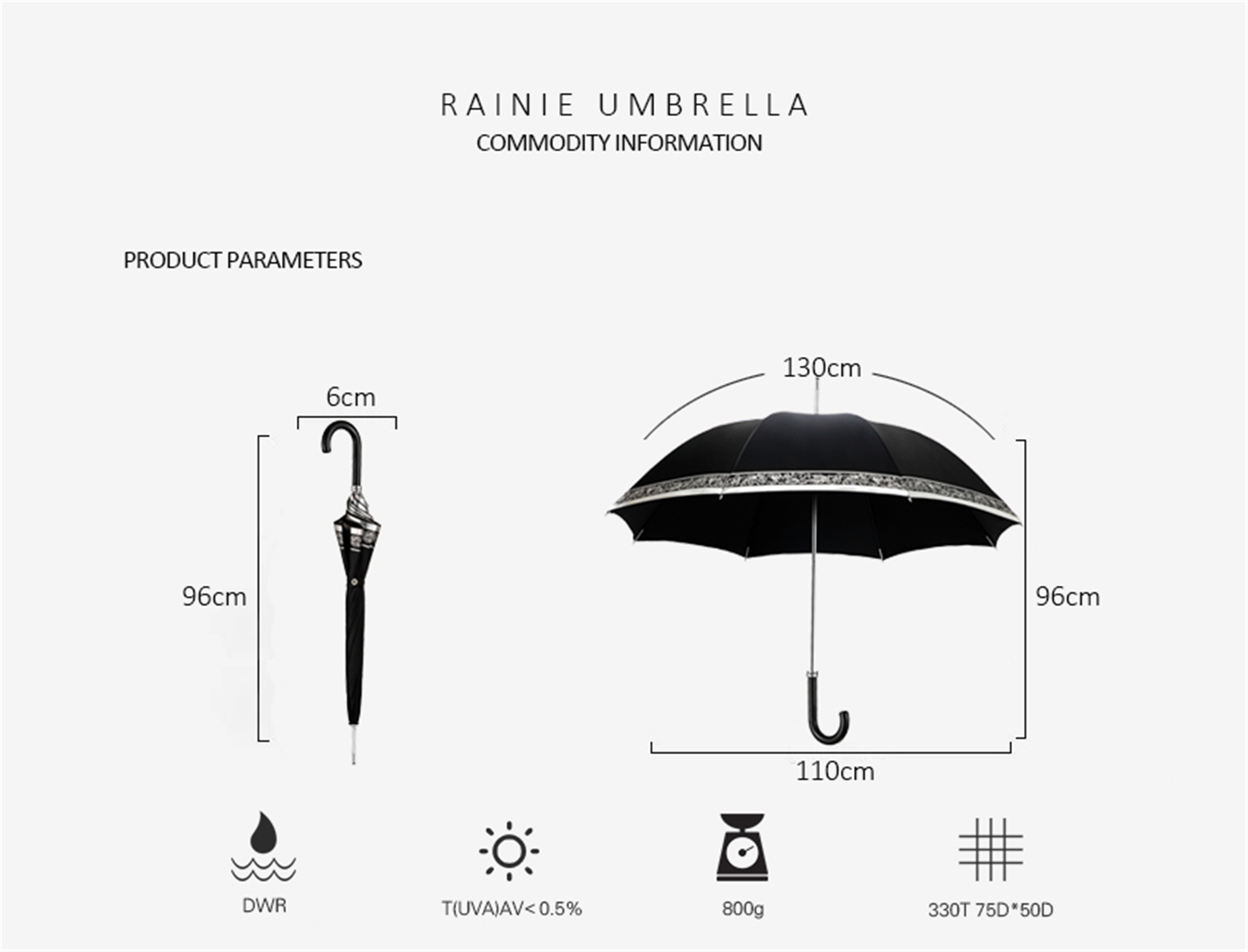 Lambskin umbrella with curved handle