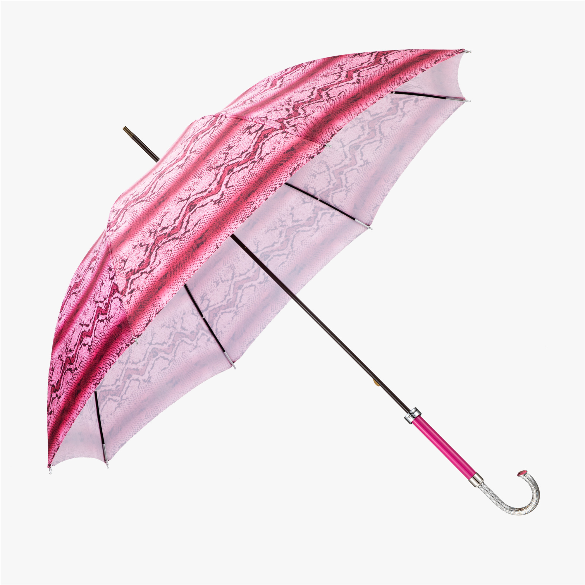 Curved long umbrella pink with wooden handle