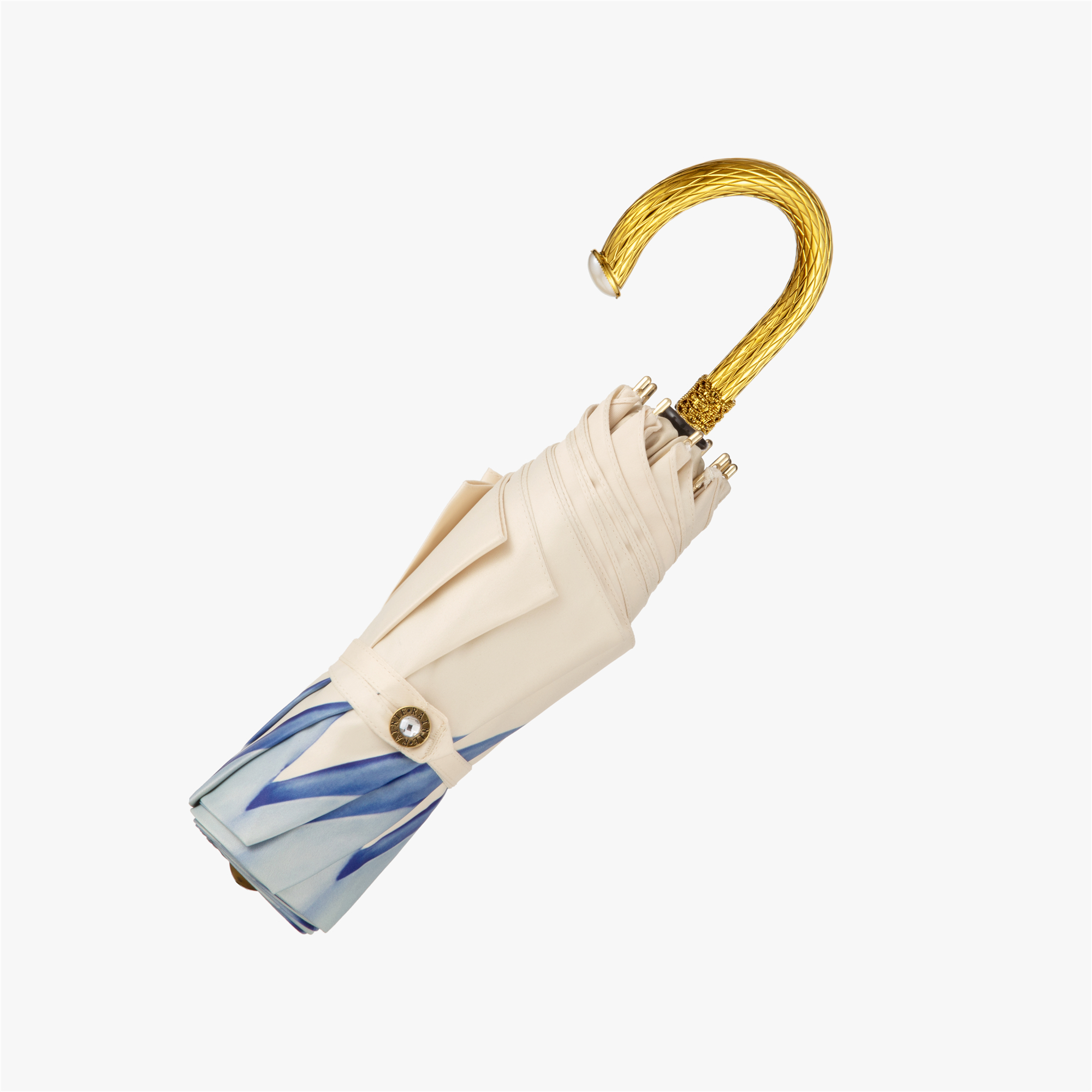 Diamond-encrusted folding umbrella with bent handle