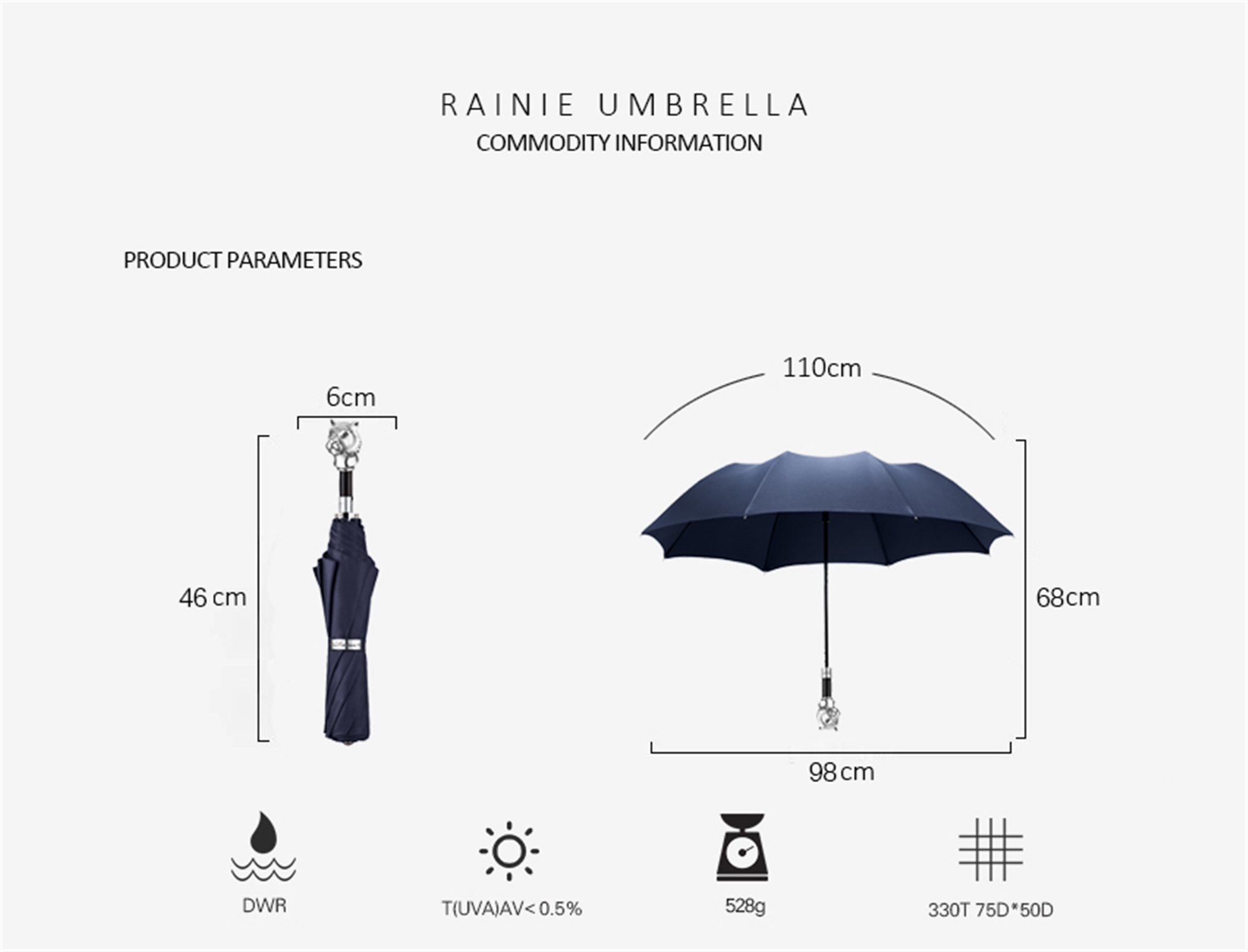 Two fold Metal Tiger Folding Umbrella