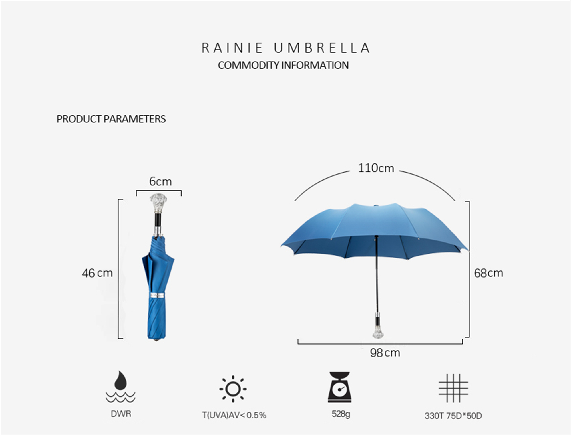 Two fold metal Pug Folding umbrella