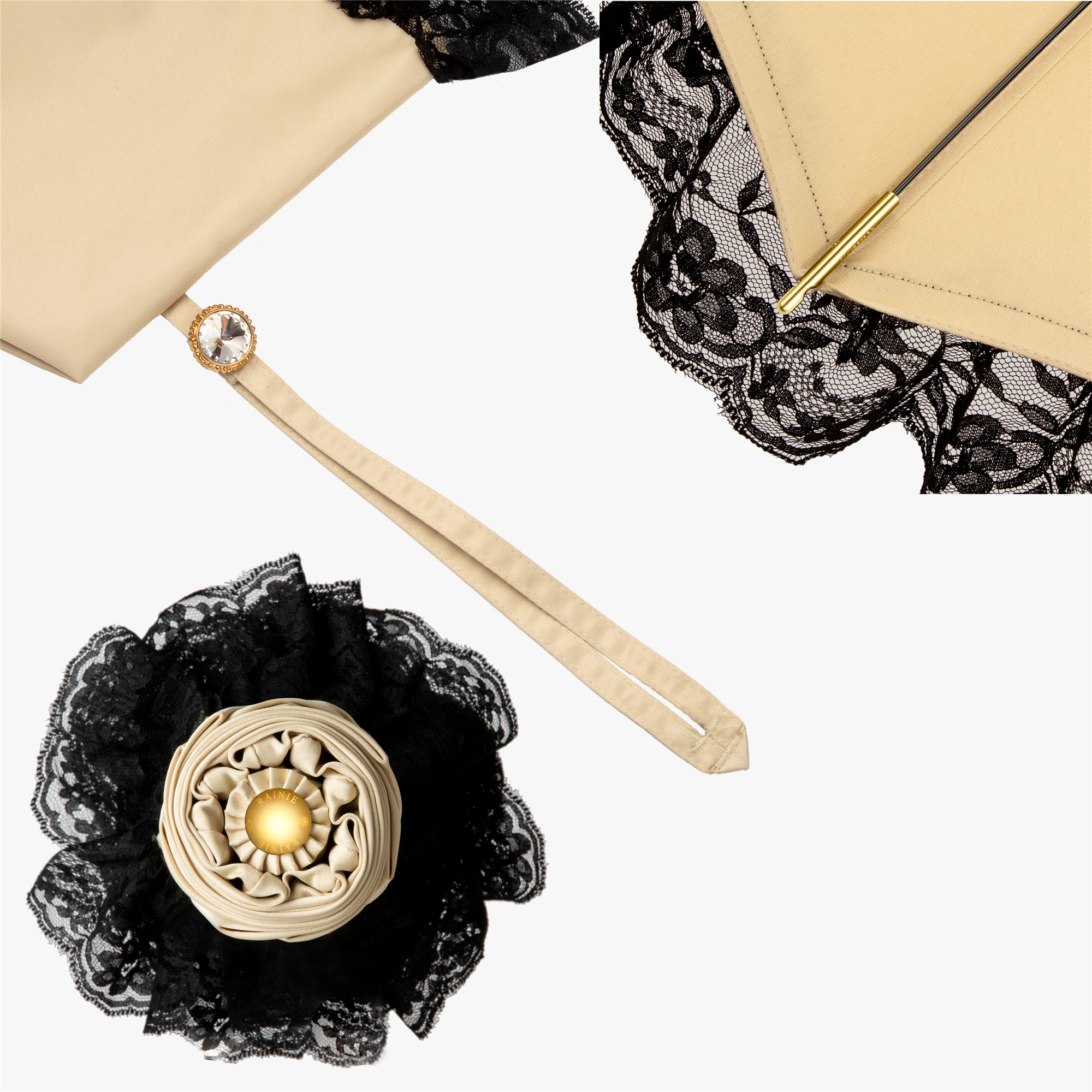 Diamond-encrusted bent folding umbrella