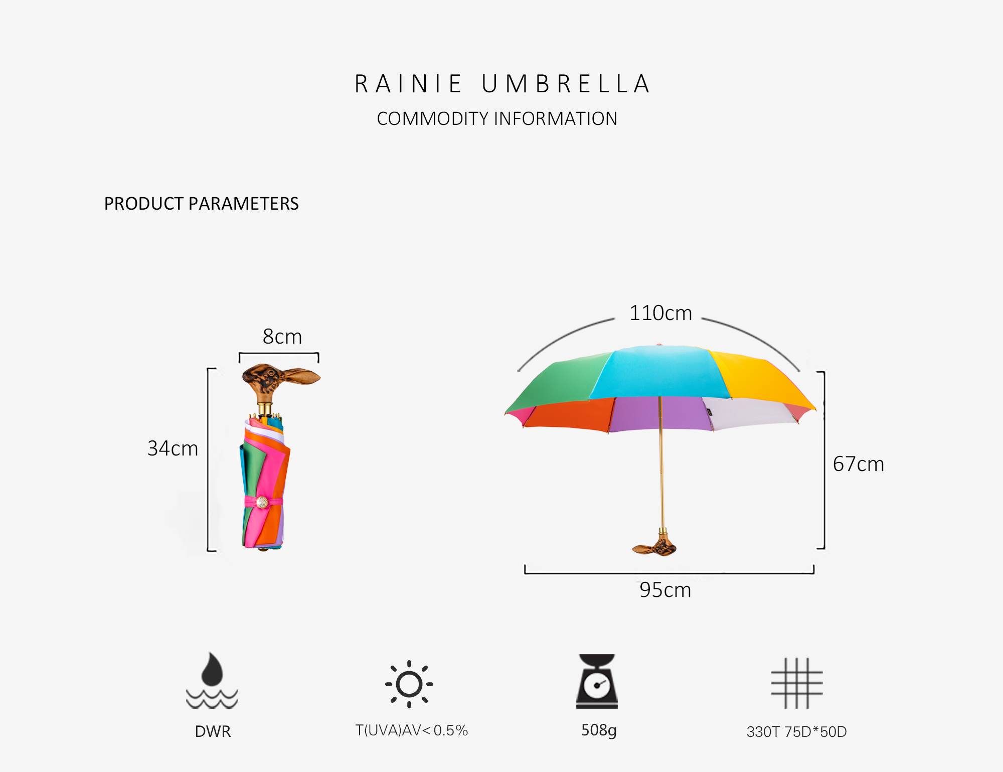 Wooden rabbit Folding umbrella